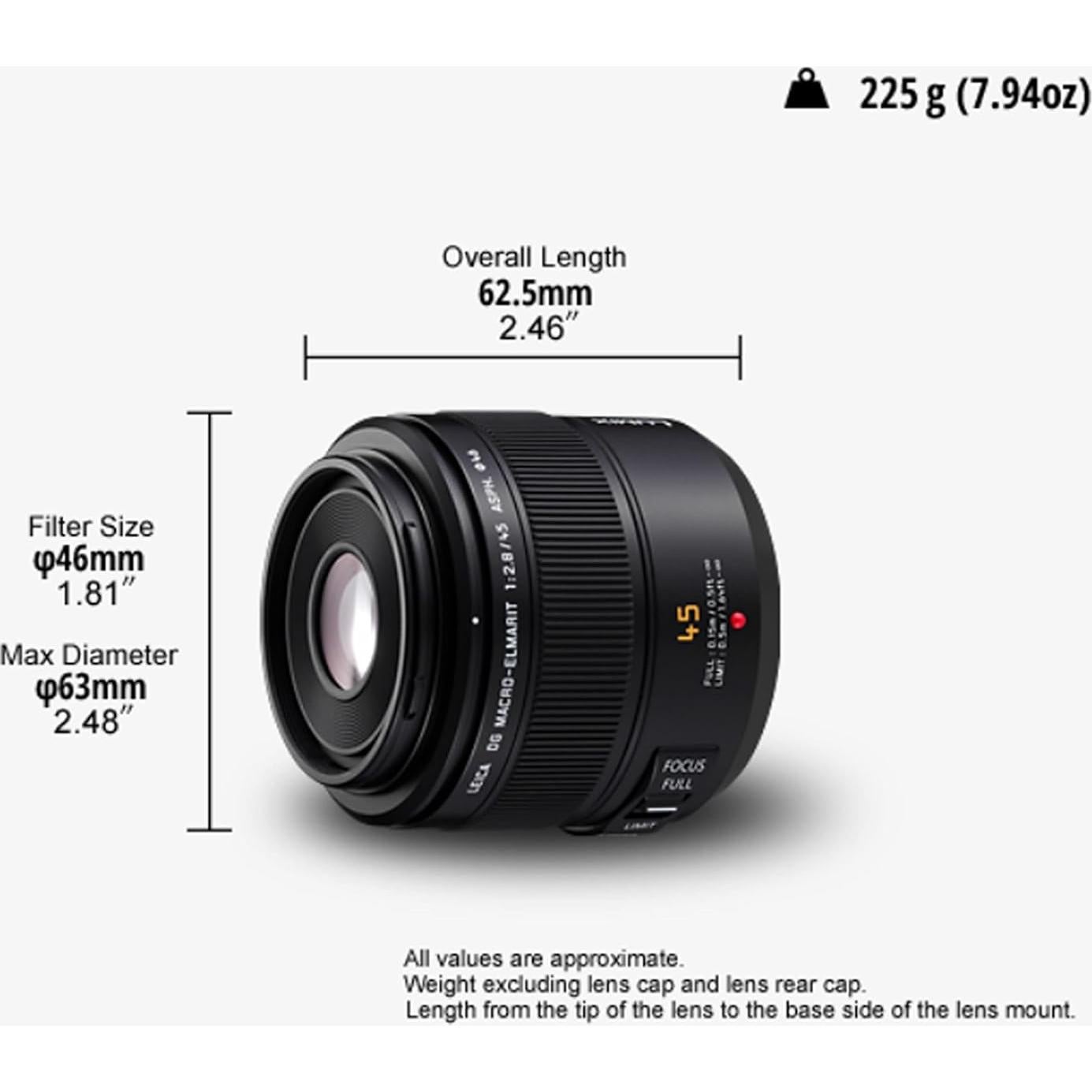 Lente Macro Panasonic H-ES045E Leica DG 45 mm F2.8 Micro Cuatro Tercios