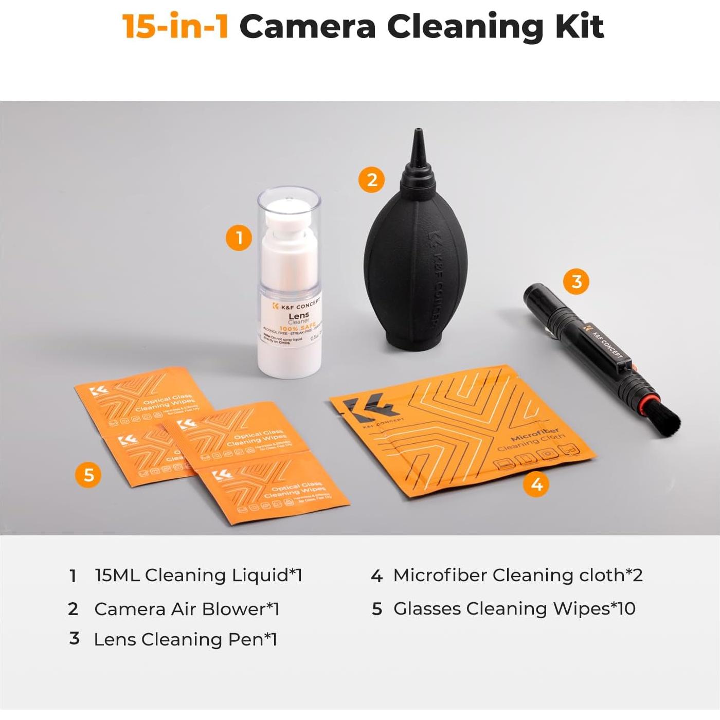 Kit de Limpieza de Lentes K&F Concept 15 en 1 para Cámara
