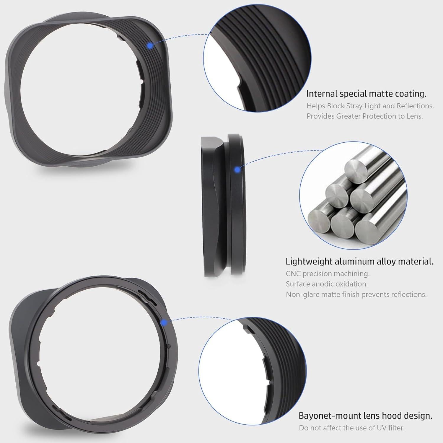 Capucha de Lente Metálica Cuadrada Haoge LH-X53 para Fujifilm