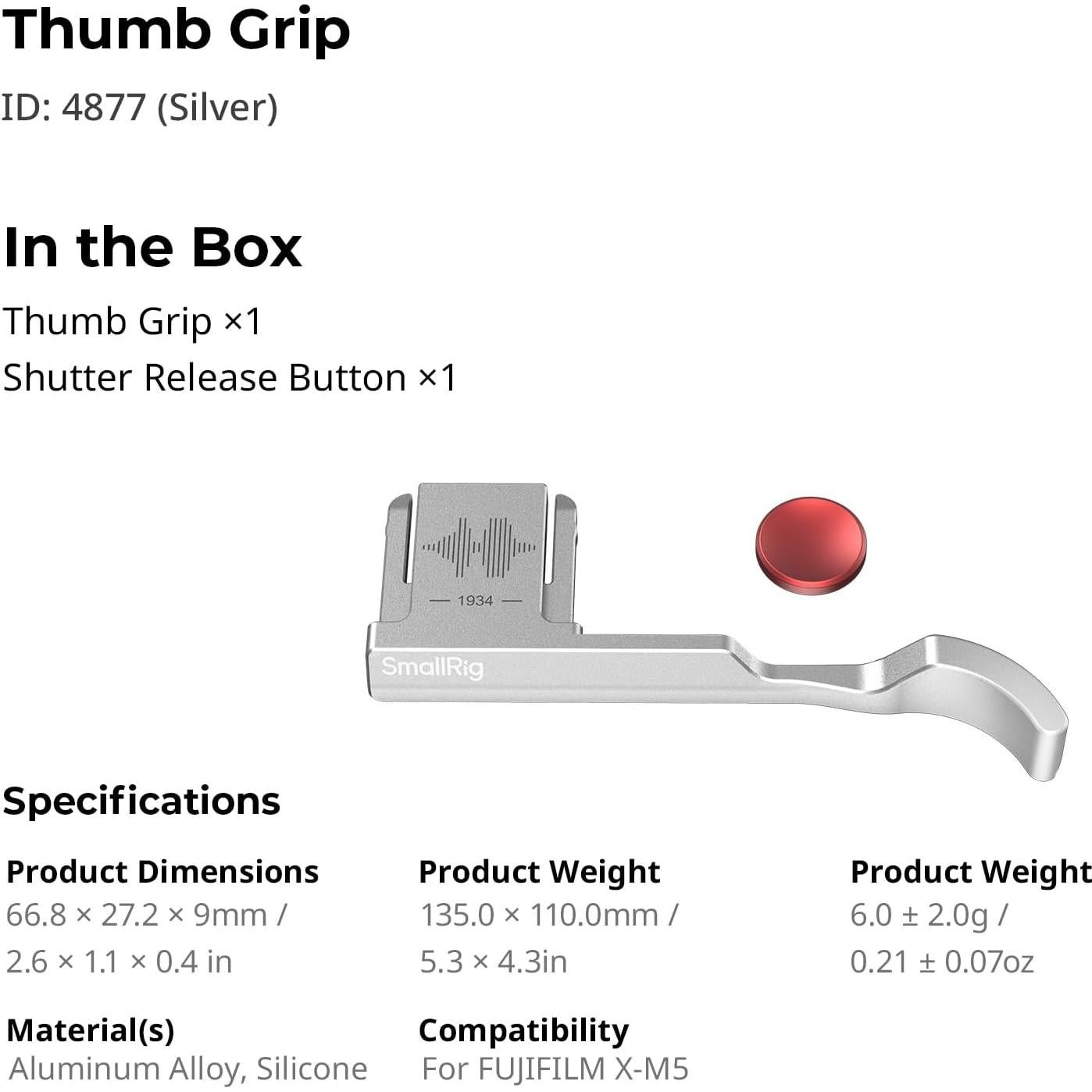 Empuñadura Pequeña SmallRig 4877 para FUJIFILM X-M5 Plata