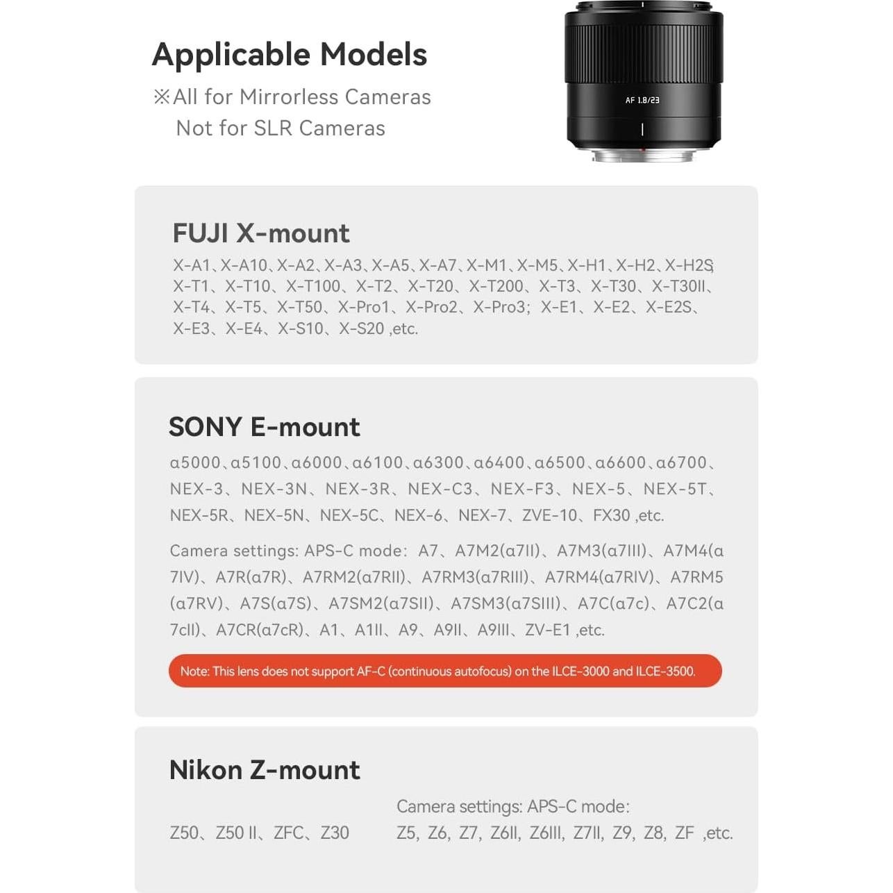 Lente Autofocus TTartisan 23mm F1.8 para Cámaras Fuji X