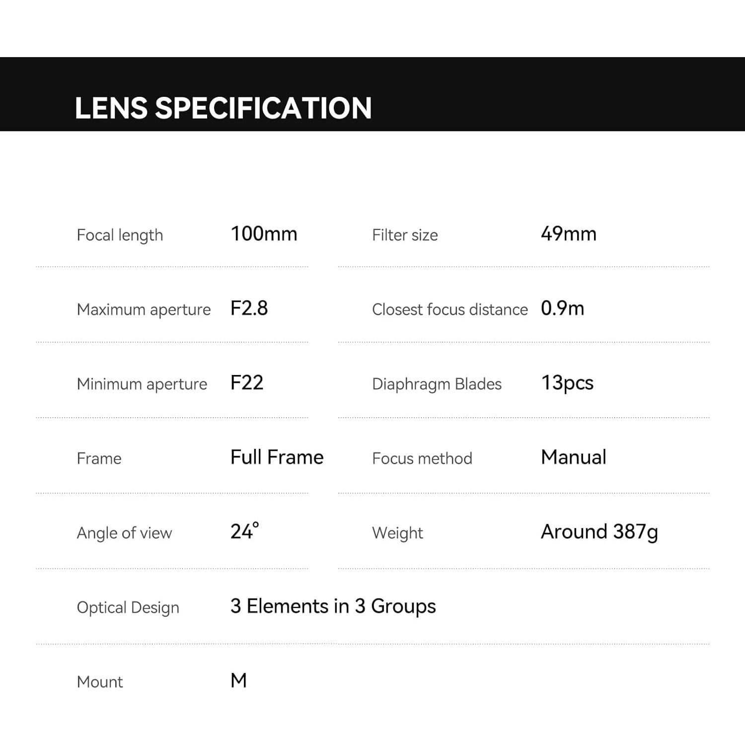Lente TTArtisan 100mm F2.8 Bokeh de Burbuja para Montura M
