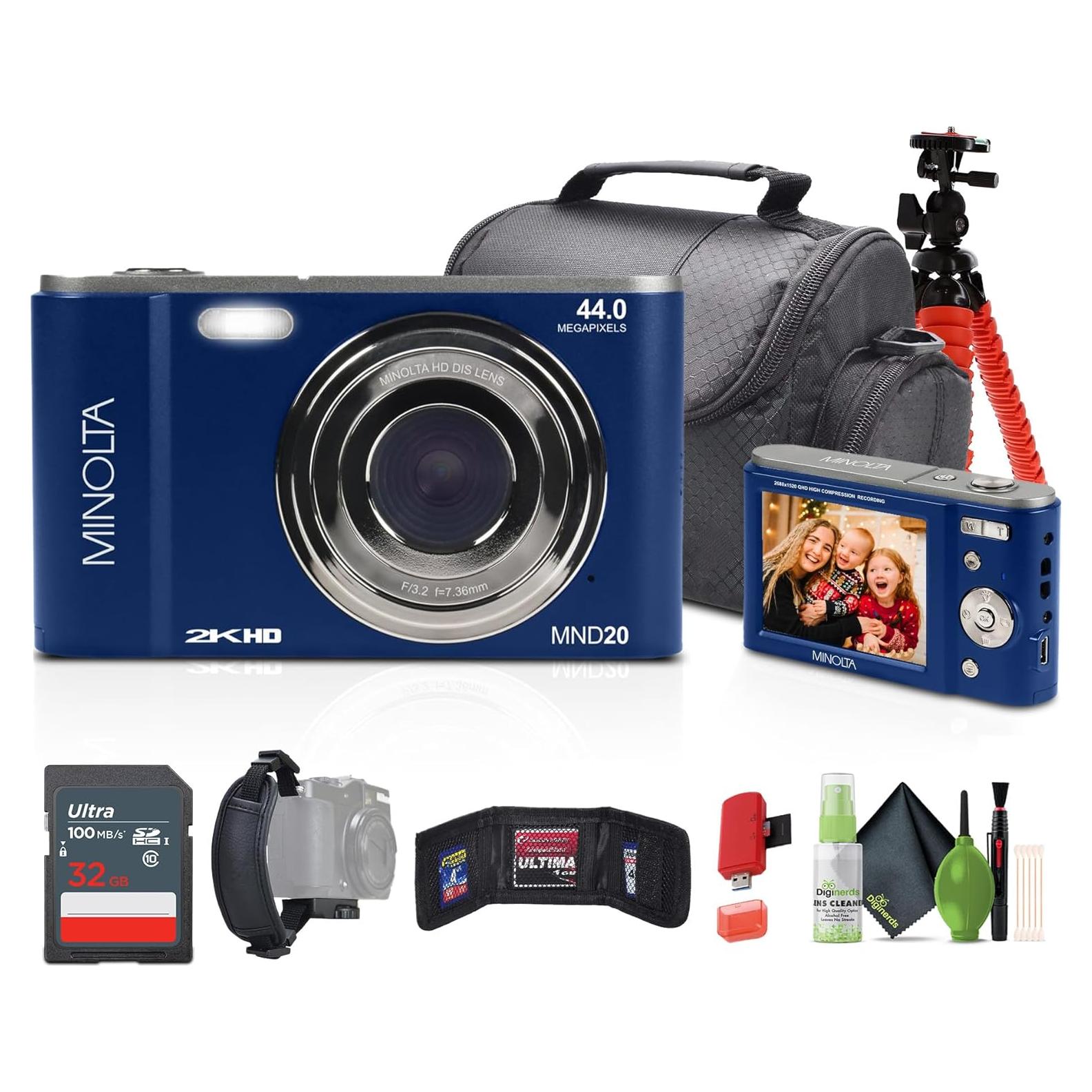 Cámara Digital Minolta MND20 44 MP 2.7K Azul + Accesorios