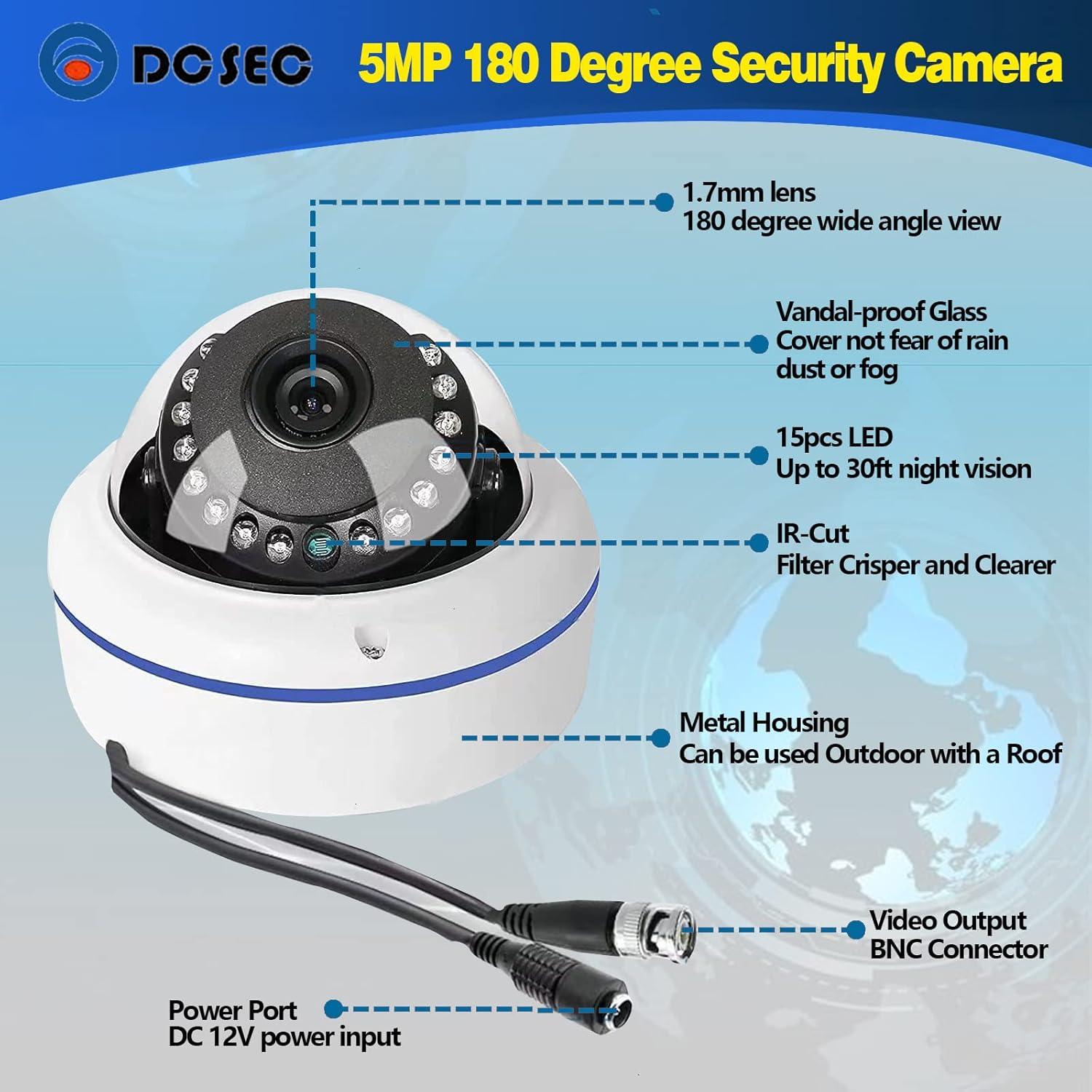 Cámara de Seguridad Domo 5MP 180° Gran Angular HD CCTV