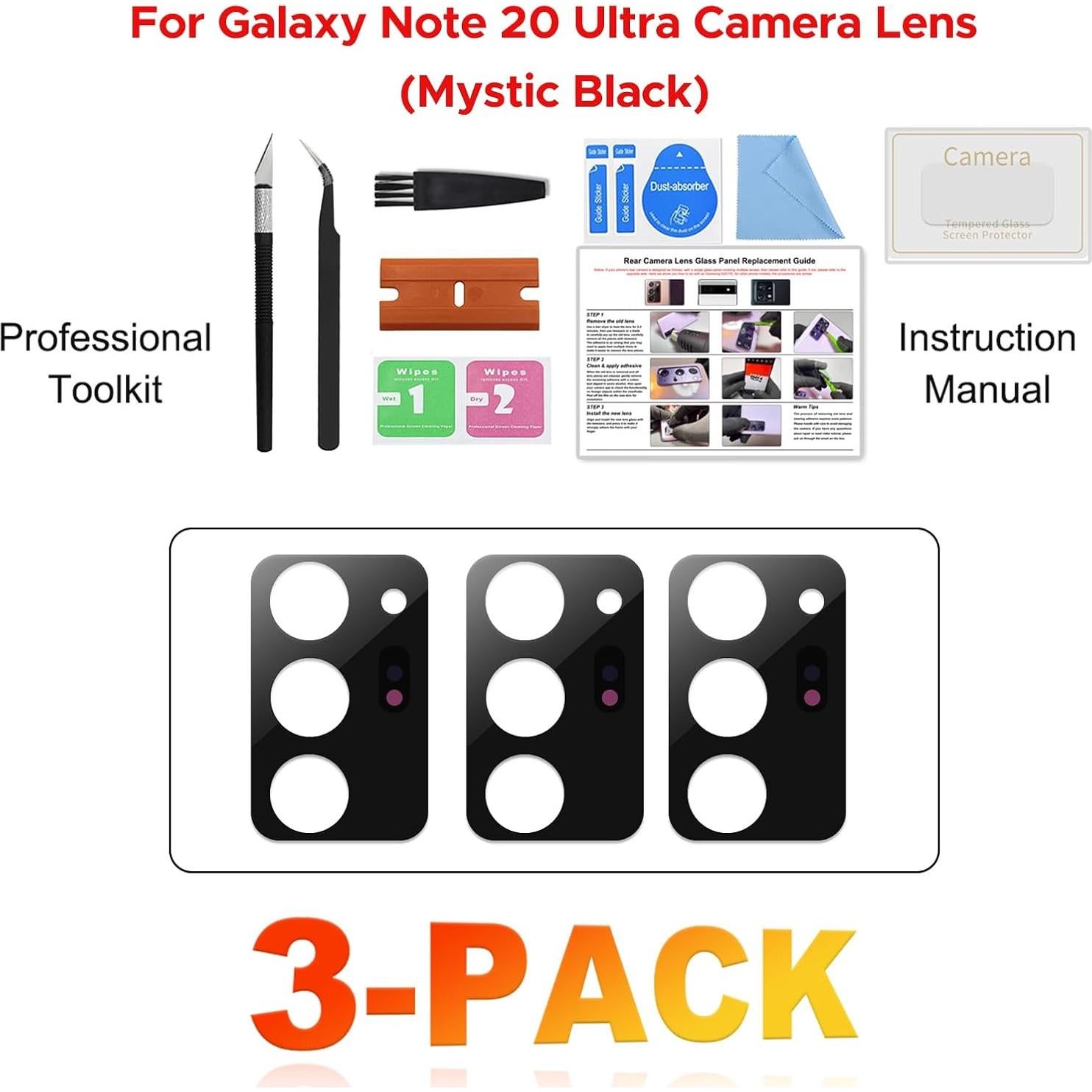 Reemplazo Cristal Lente Cámara Samsung Galaxy Note 20 Ultra - 3 Unidades