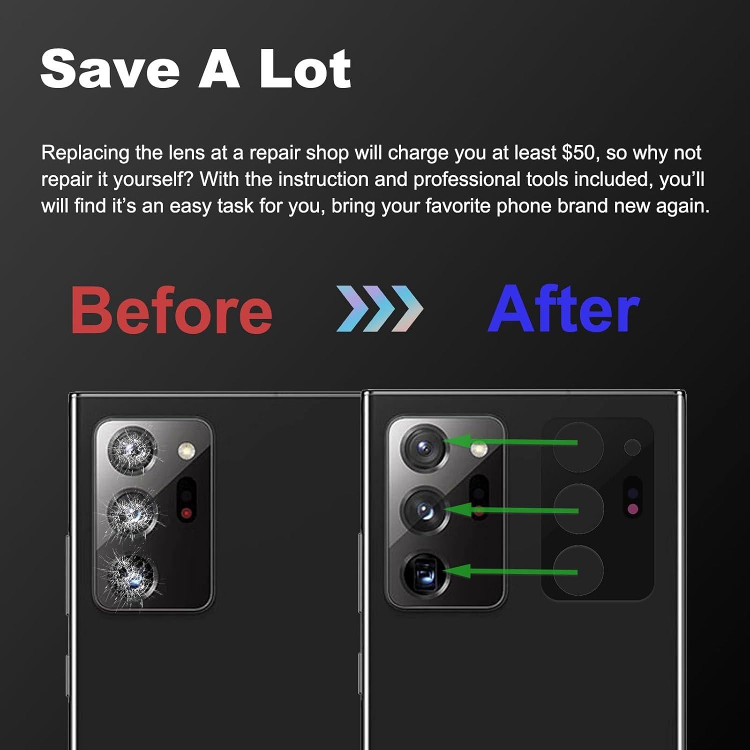 Reemplazo Cristal Lente Cámara Samsung Galaxy Note 20 Ultra - 3 Unidades