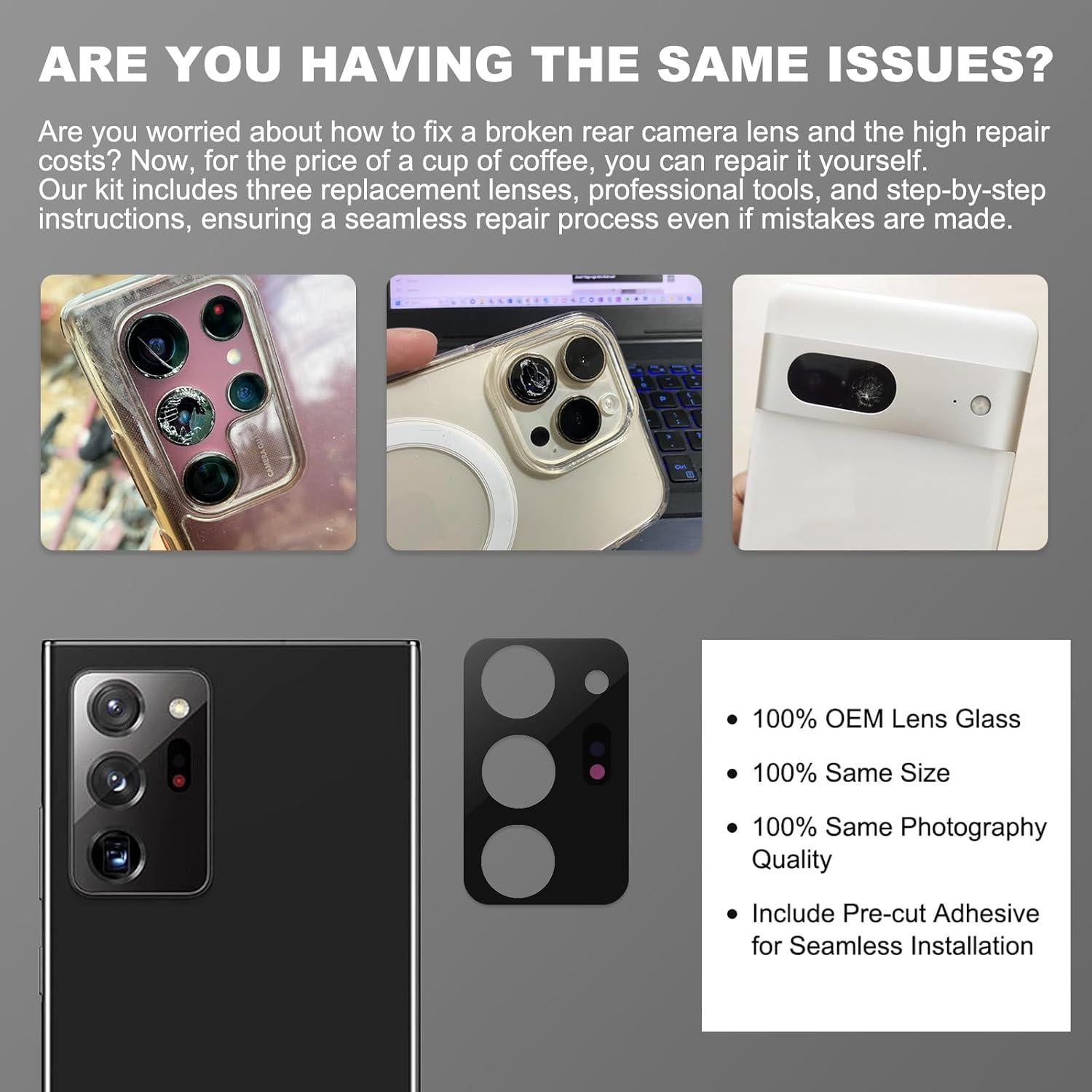 Reemplazo Cristal Lente Cámara Samsung Galaxy Note 20 Ultra - 3 Unidades