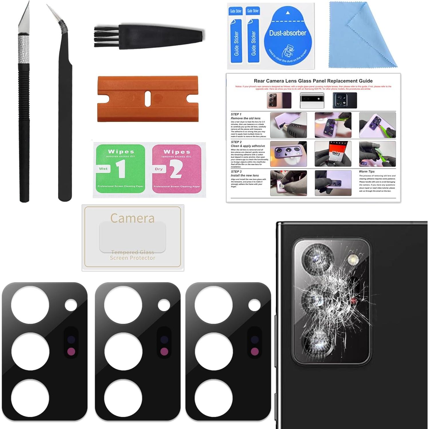 Reemplazo Cristal Lente Cámara Samsung Galaxy Note 20 Ultra - 3 Unidades