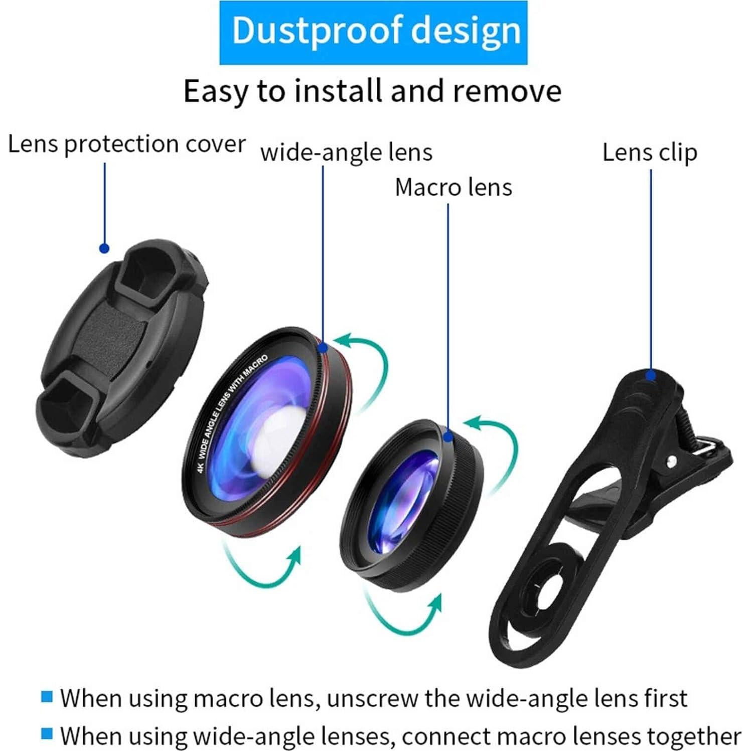 Kit de Lentes para Smartphone 4K HD - Gran Angular 0.45X y Macro 15X