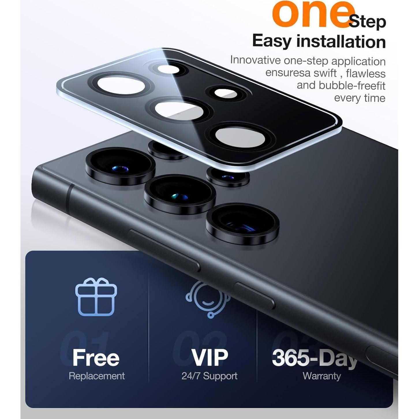 Protector de Lente de Cámara UltraGlass 9H+ para Samsung Galaxy S24 Ultra - Negro