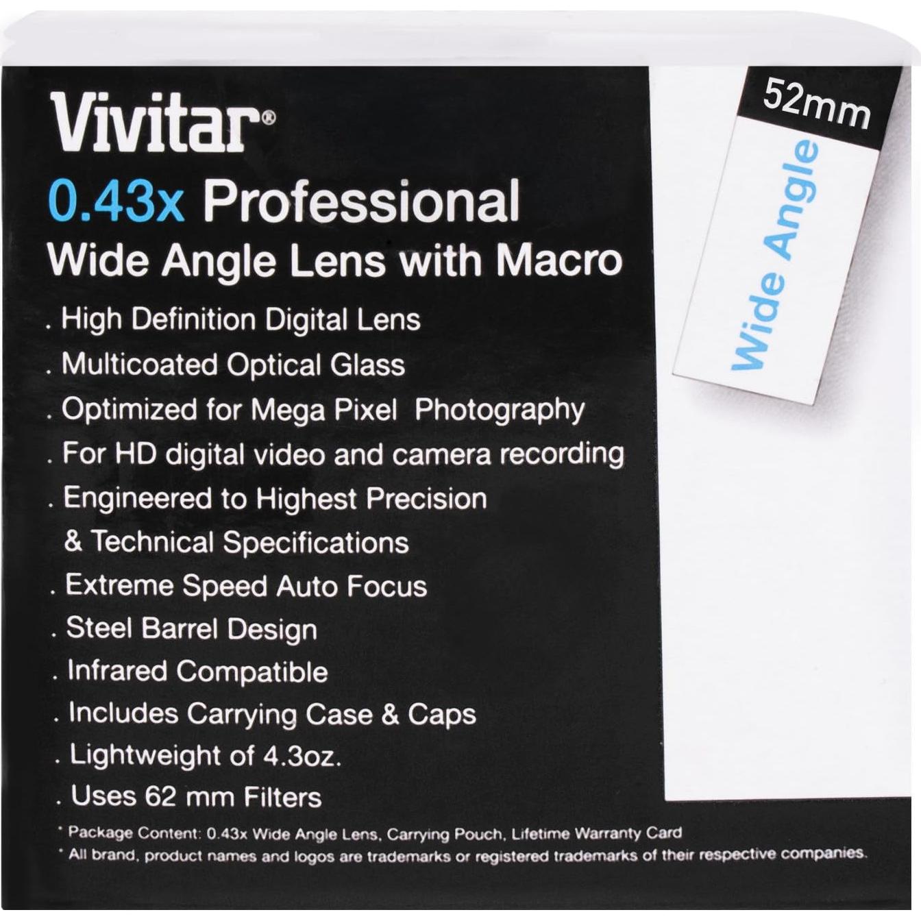 Lente Gran Angular Vivitar 52MM para Fotografía HD