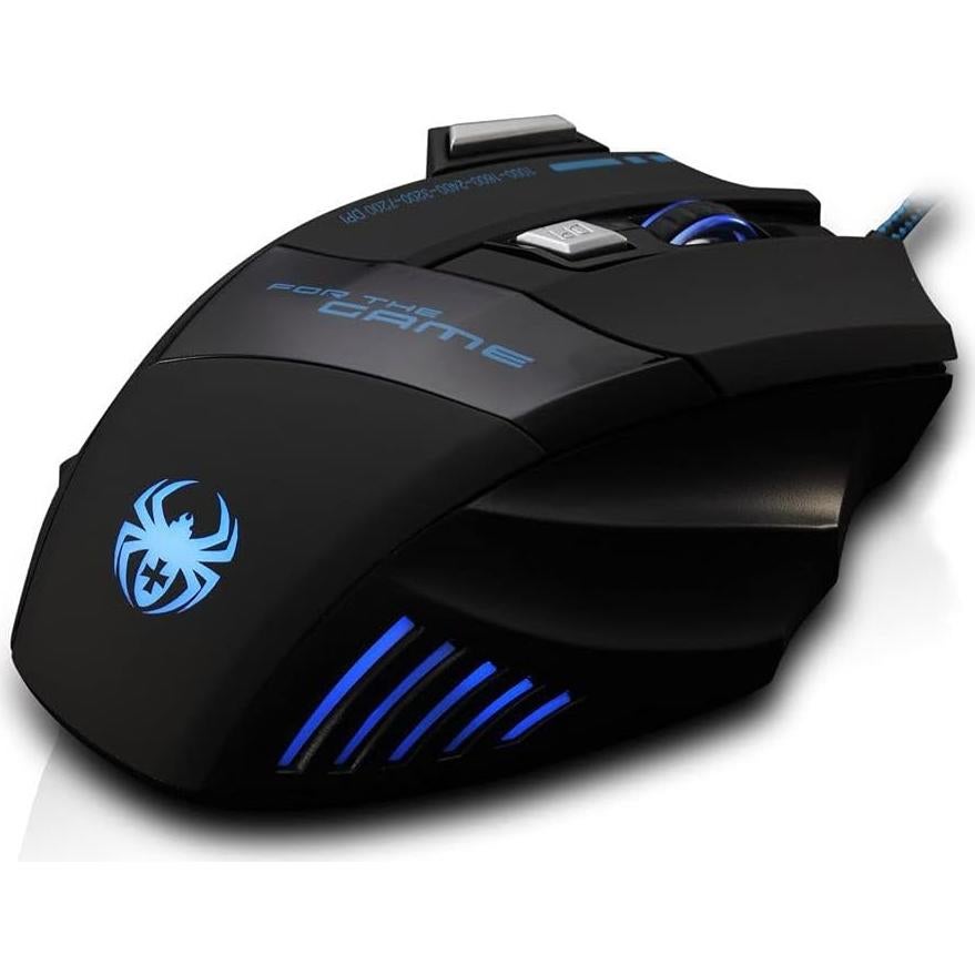 Zelotes Ergonomic 7200 DPI LED Optical Wired Gaming Mouse Mice 7 Buttons Compatible Mac Pro Gamer PC Laptop Desktop Notebook-Black Black(T80)