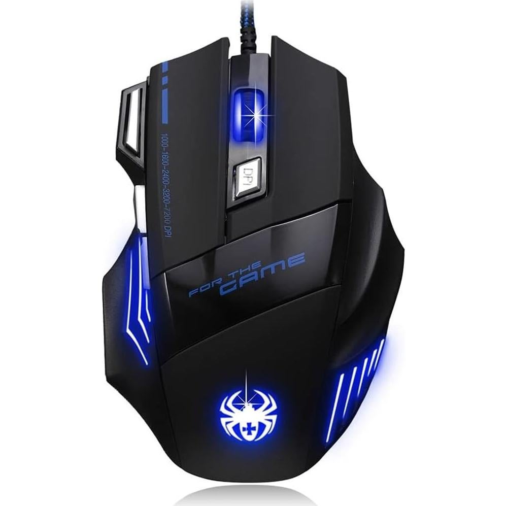 Zelotes Ergonomic 7200 DPI LED Optical Wired Gaming Mouse Mice 7 Buttons Compatible Mac Pro Gamer PC Laptop Desktop Notebook-Black Black(T80)