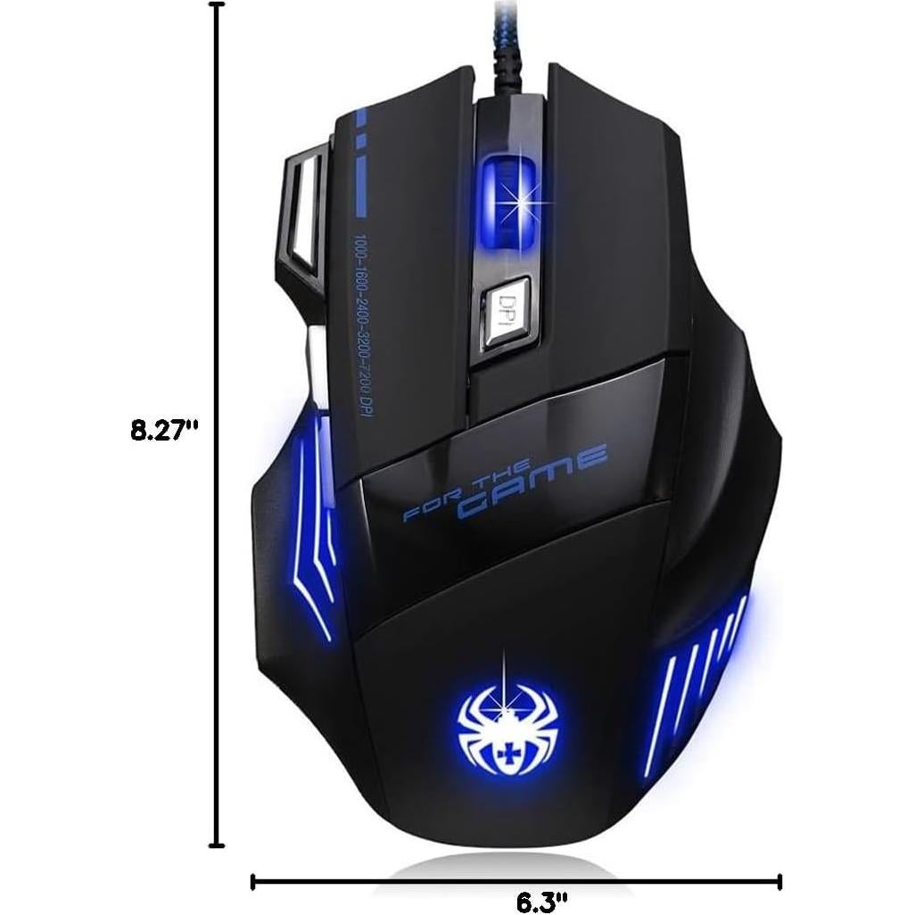 Zelotes Ergonomic 7200 DPI LED Optical Wired Gaming Mouse Mice 7 Buttons Compatible Mac Pro Gamer PC Laptop Desktop Notebook-Black Black(T80)