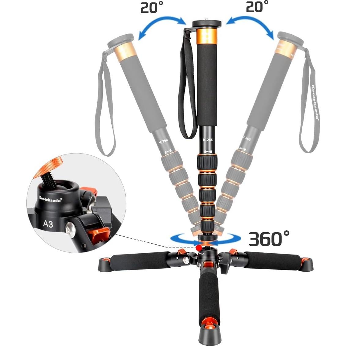 Monopod de cámara Koolehaoda K-266+A3 de aluminio 46-177cm