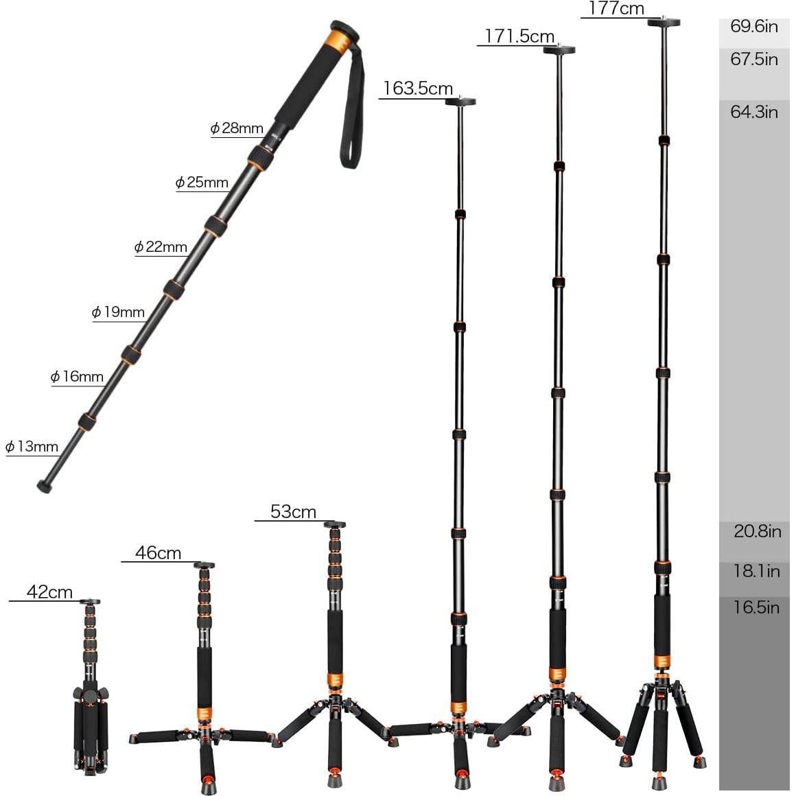 Monopod de cámara Koolehaoda K-266+A3 de aluminio 46-177cm