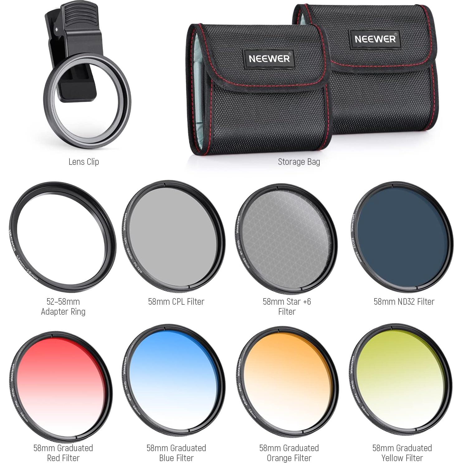 Kit de Filtros de Lente 58mm NEEWER para Teléfono Móvil