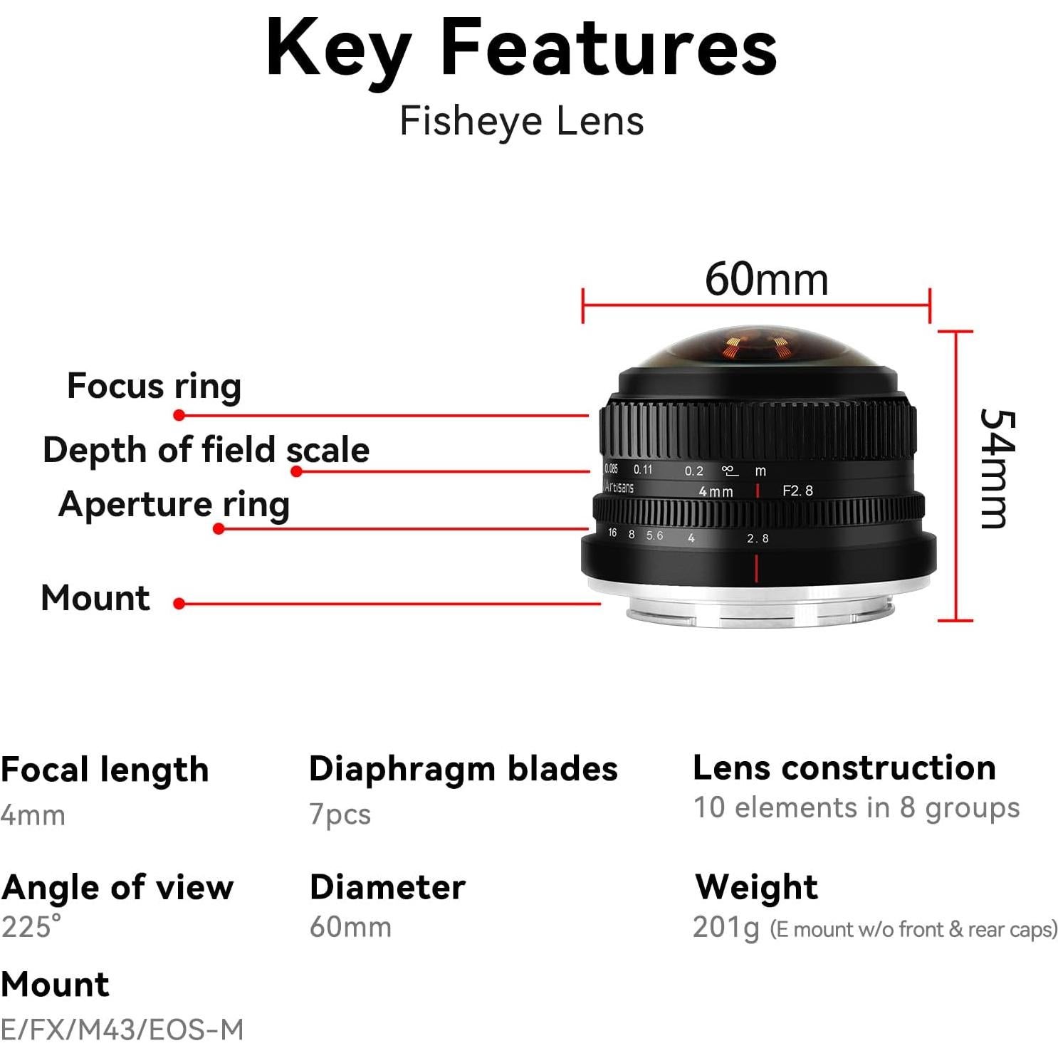 Lente Ojo de Pez 7Artisans 4mm F2.8 para Montura M4/3