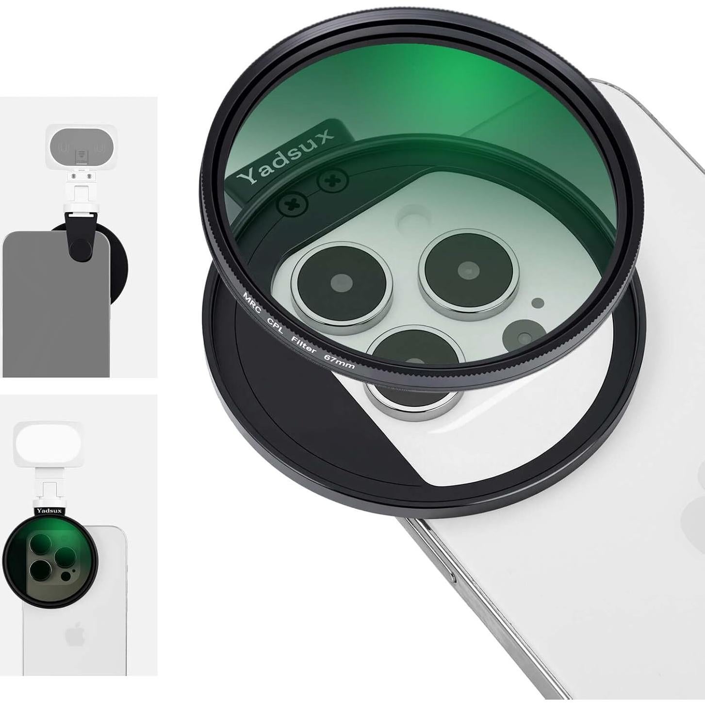 Filtro CPL Polarizador 67mm + Adaptador Universal + Luz Selfie