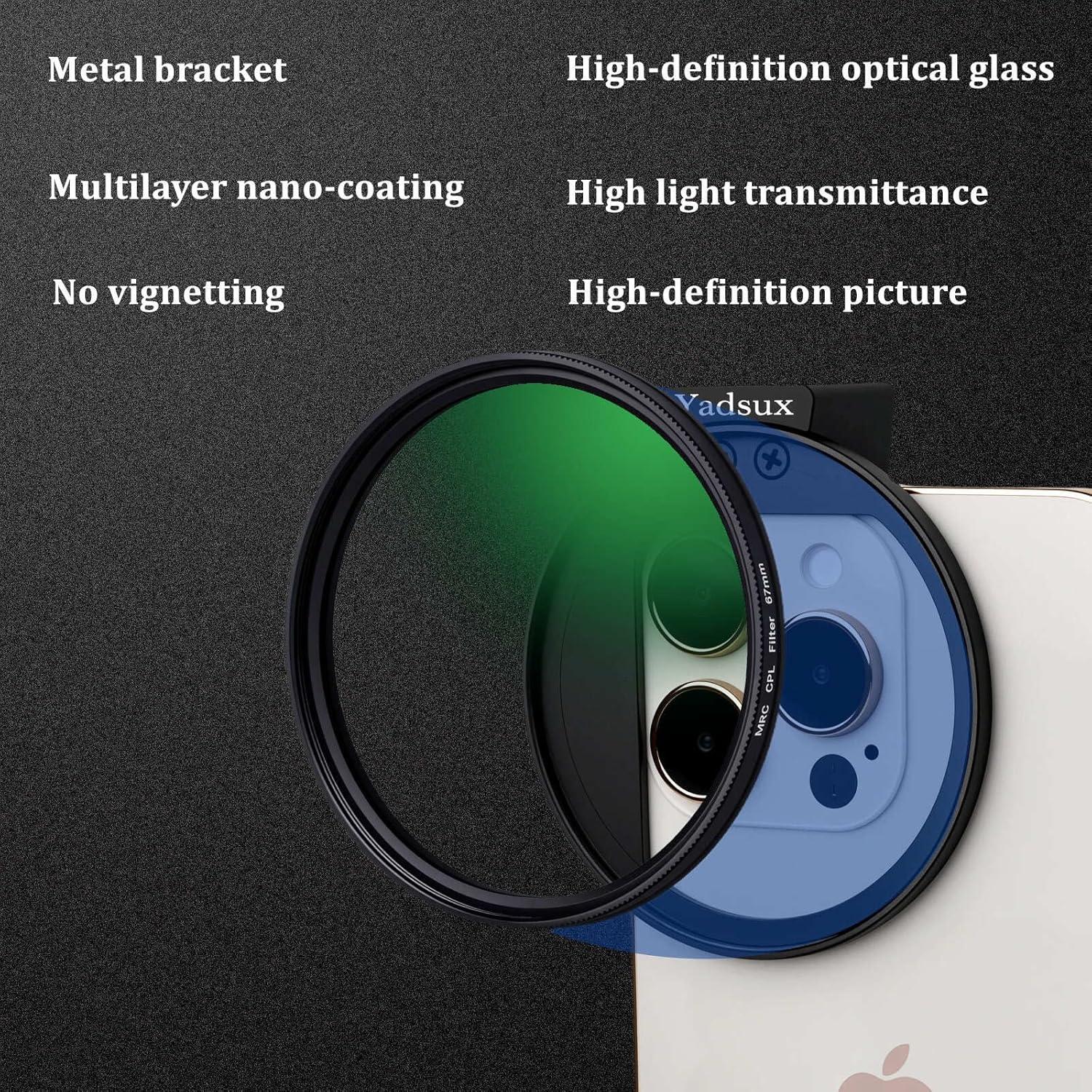 Filtro CPL Polarizador 67mm + Adaptador Universal + Luz Selfie