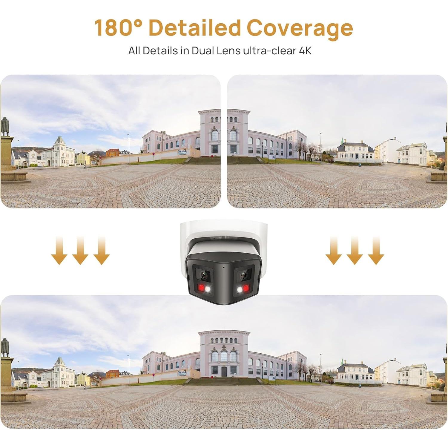 Cámara de Seguridad PoE 4K Doble Lente 8MP IP66 180°
