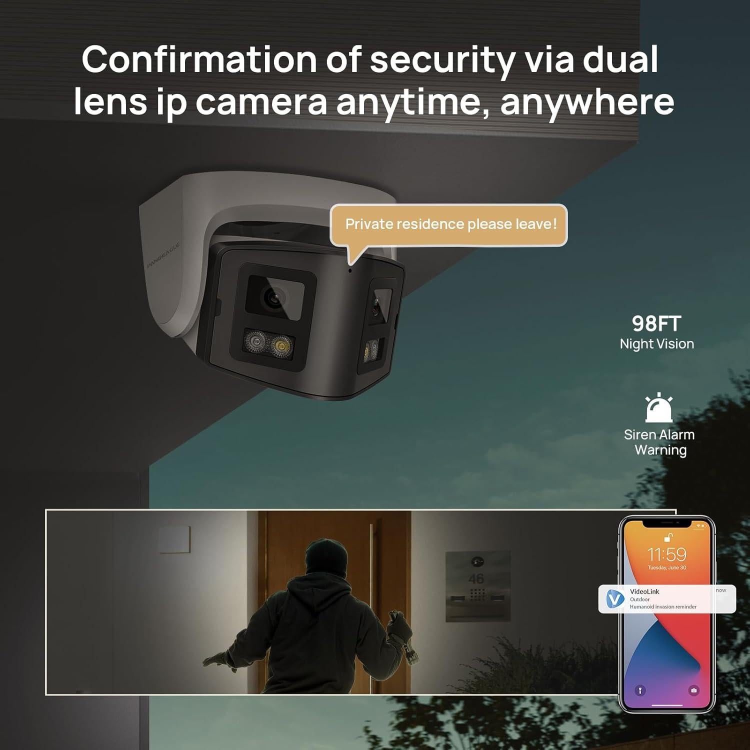 Cámara de Seguridad PoE 4K Doble Lente 8MP IP66 180°