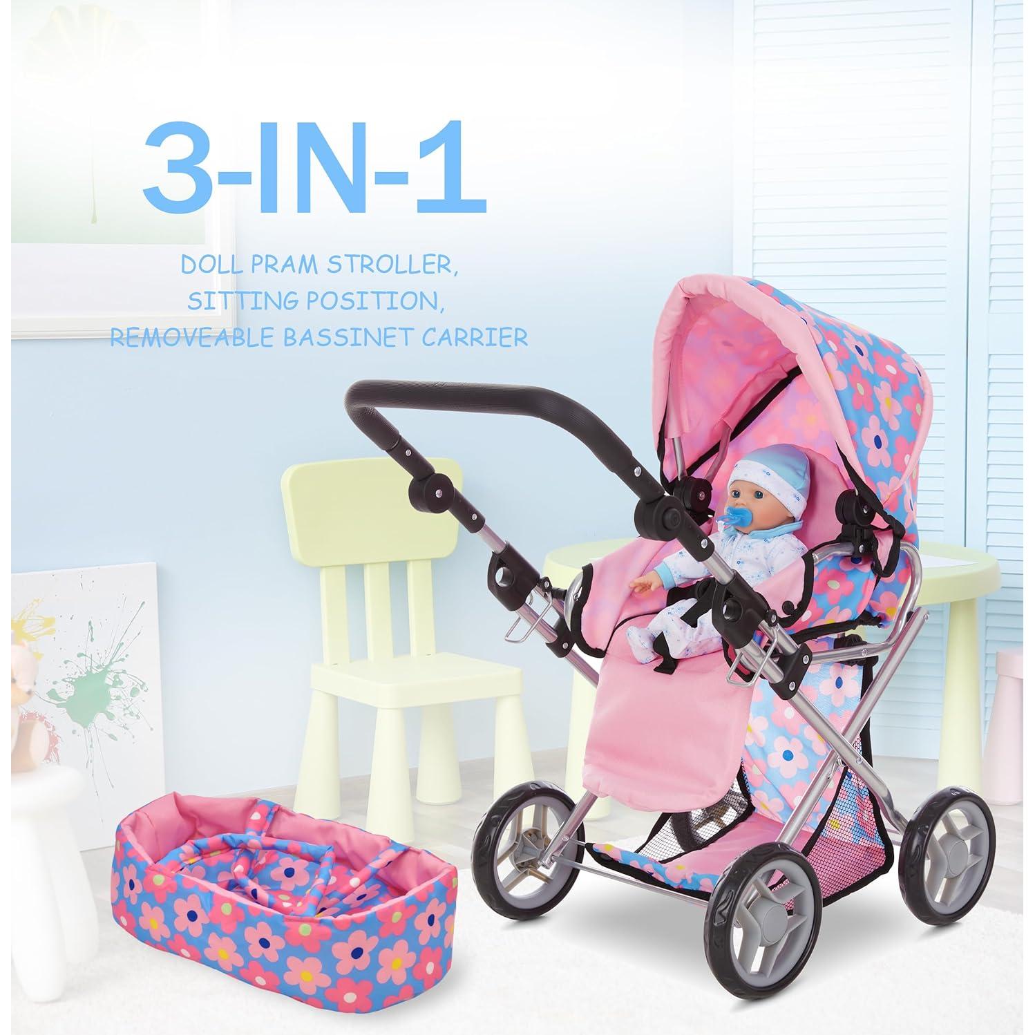 Carrito de Muñeca Dolls To Play 3 en 1 Azul Ajustable