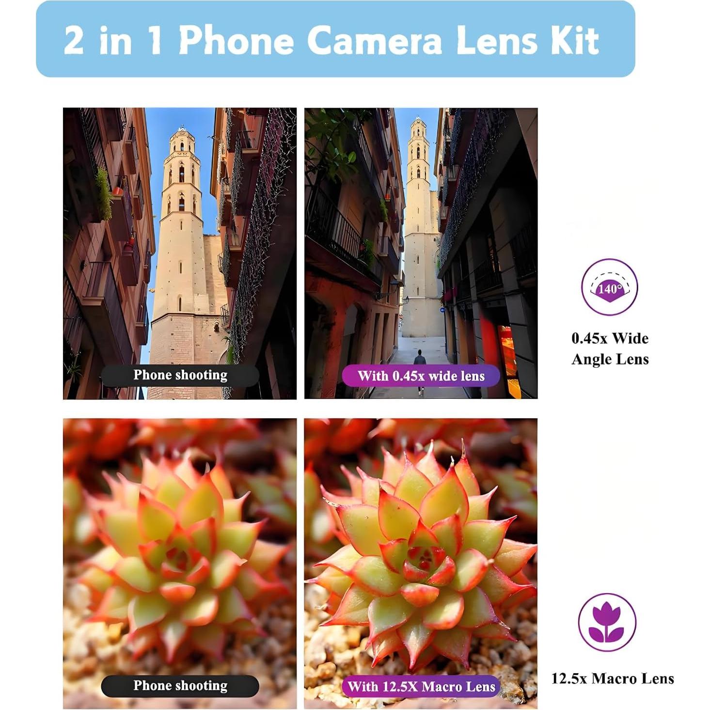 Lente Macro y Gran Angular Yosoo 0.45X 12.5X para Smartphone