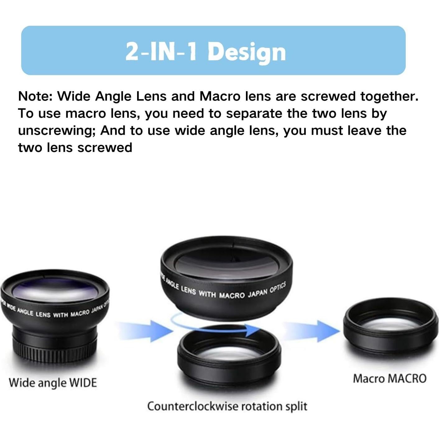 Lente Macro y Gran Angular Yosoo 0.45X 12.5X para Smartphone