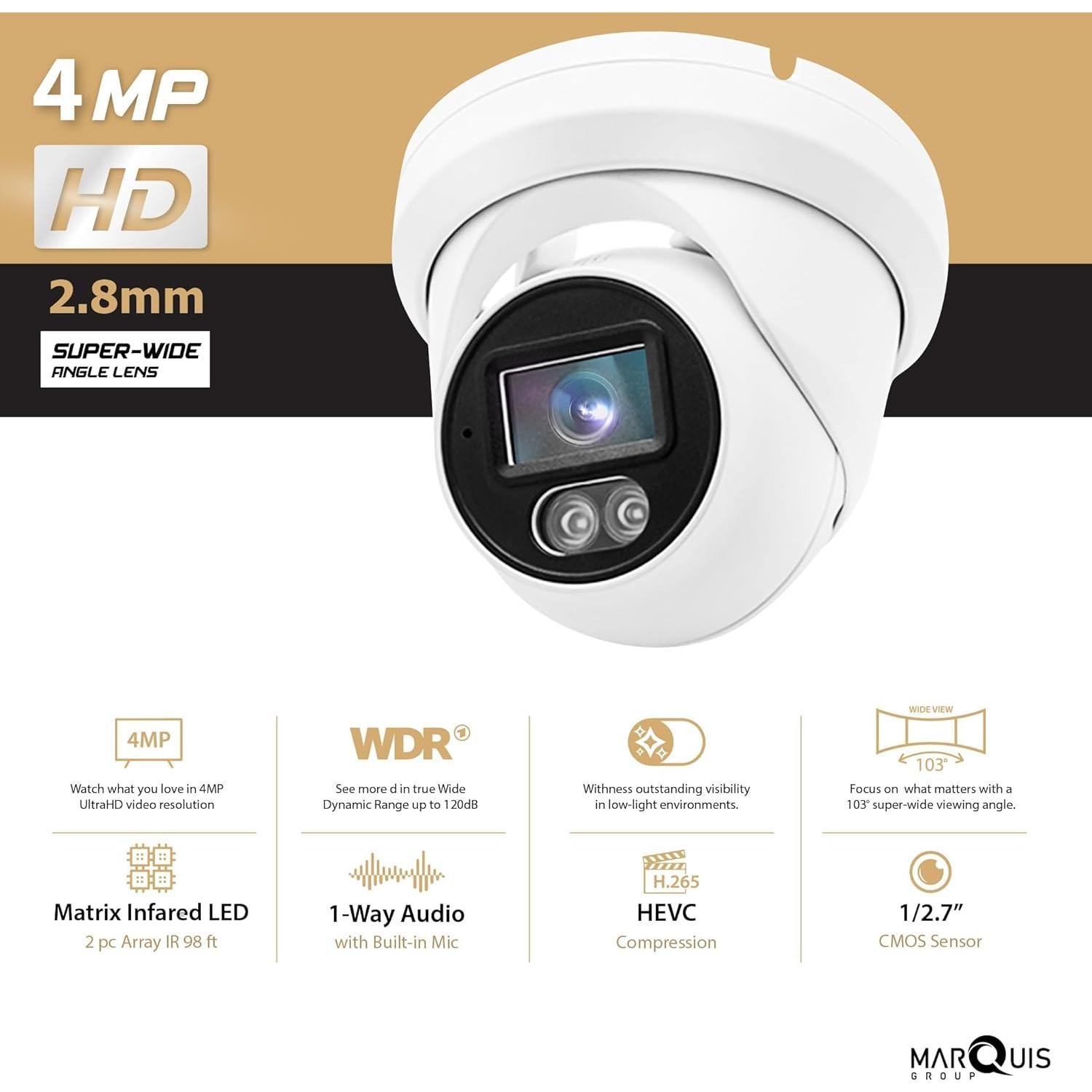 Cámara IP PoE 4MP Marquis con Micrófono y Visión Nocturna