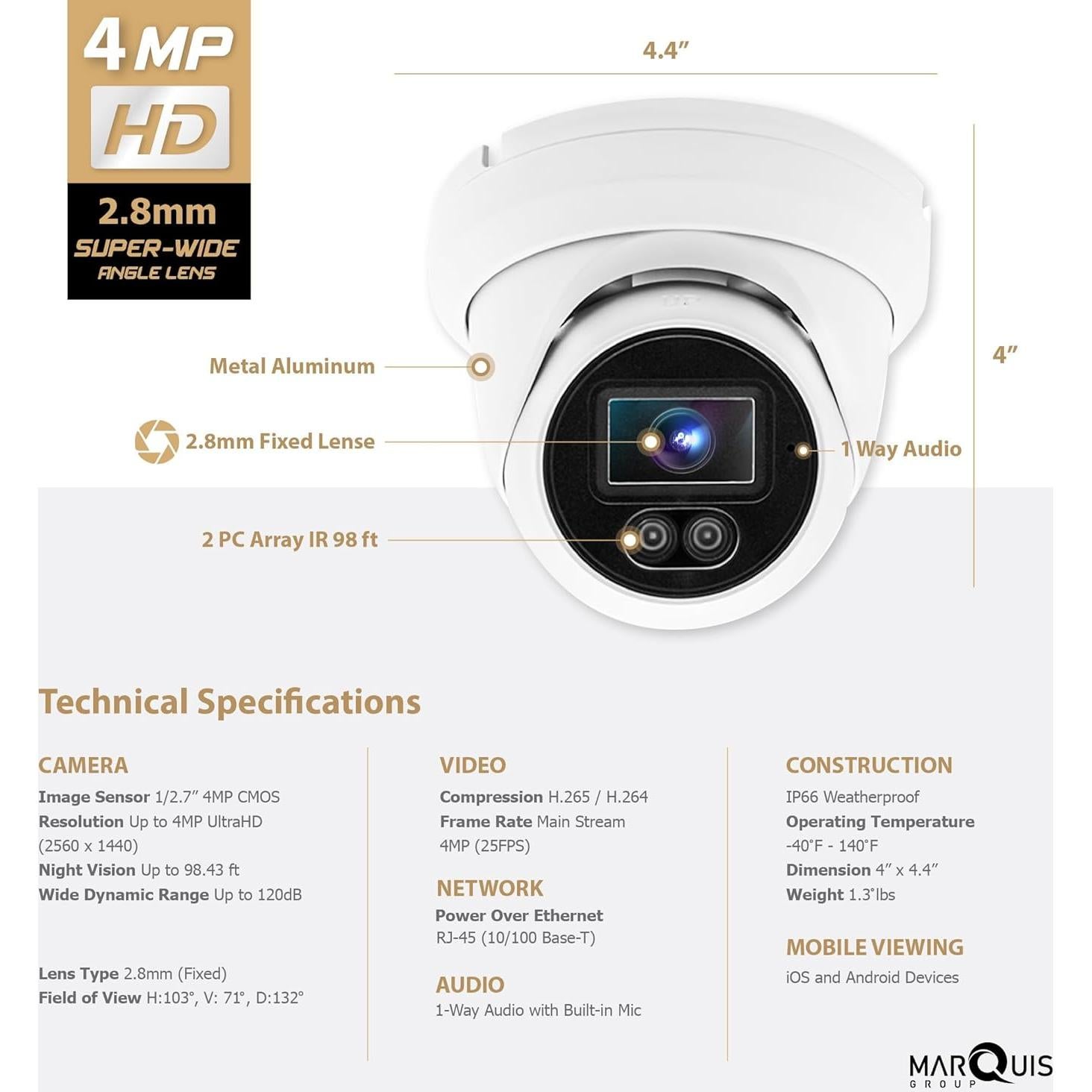 Cámara IP PoE 4MP Marquis con Micrófono y Visión Nocturna