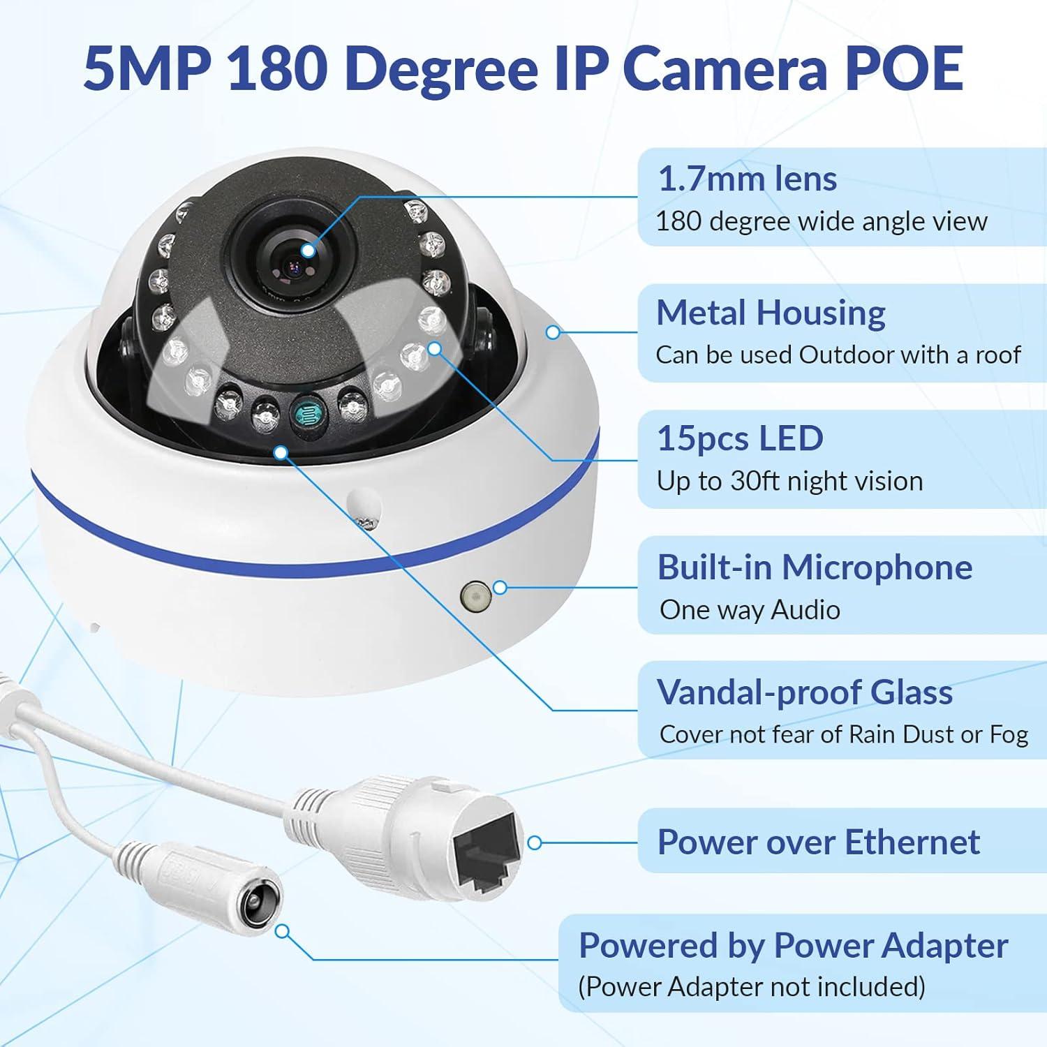Cámara de Seguridad IP Domo 5MP DCSEC 180° PoE para Exterior