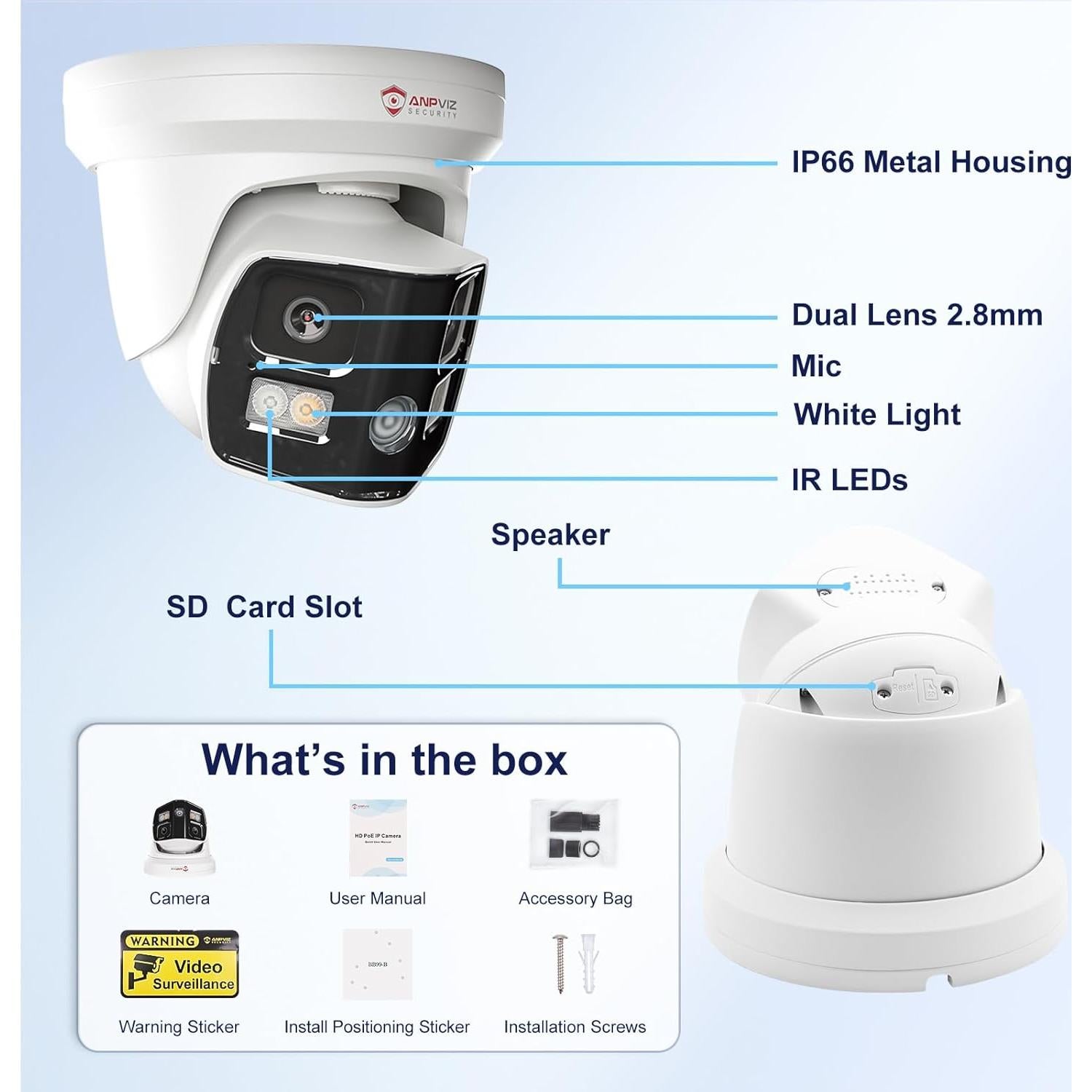 Cámara de Seguridad IP PoE Anpviz 4K Doble Lente 180°