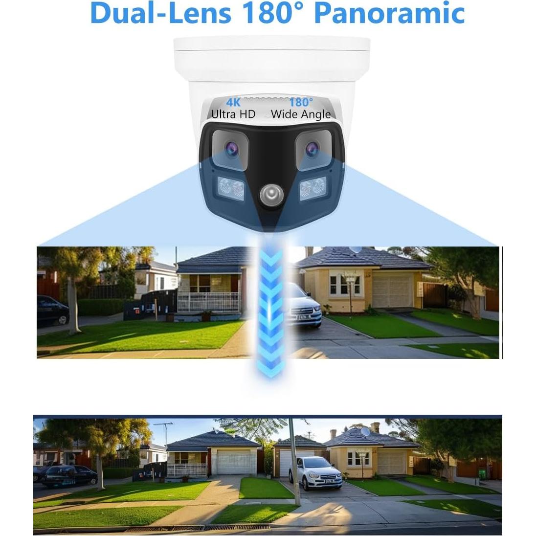 Cámara de Seguridad IP PoE Doble Lente 8MP 4K 180° H.265