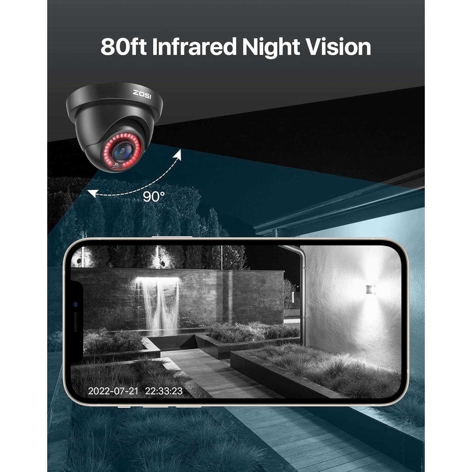 Cámara Domo ZOSI 2MP FHD 1080p con Visión Nocturna 24m