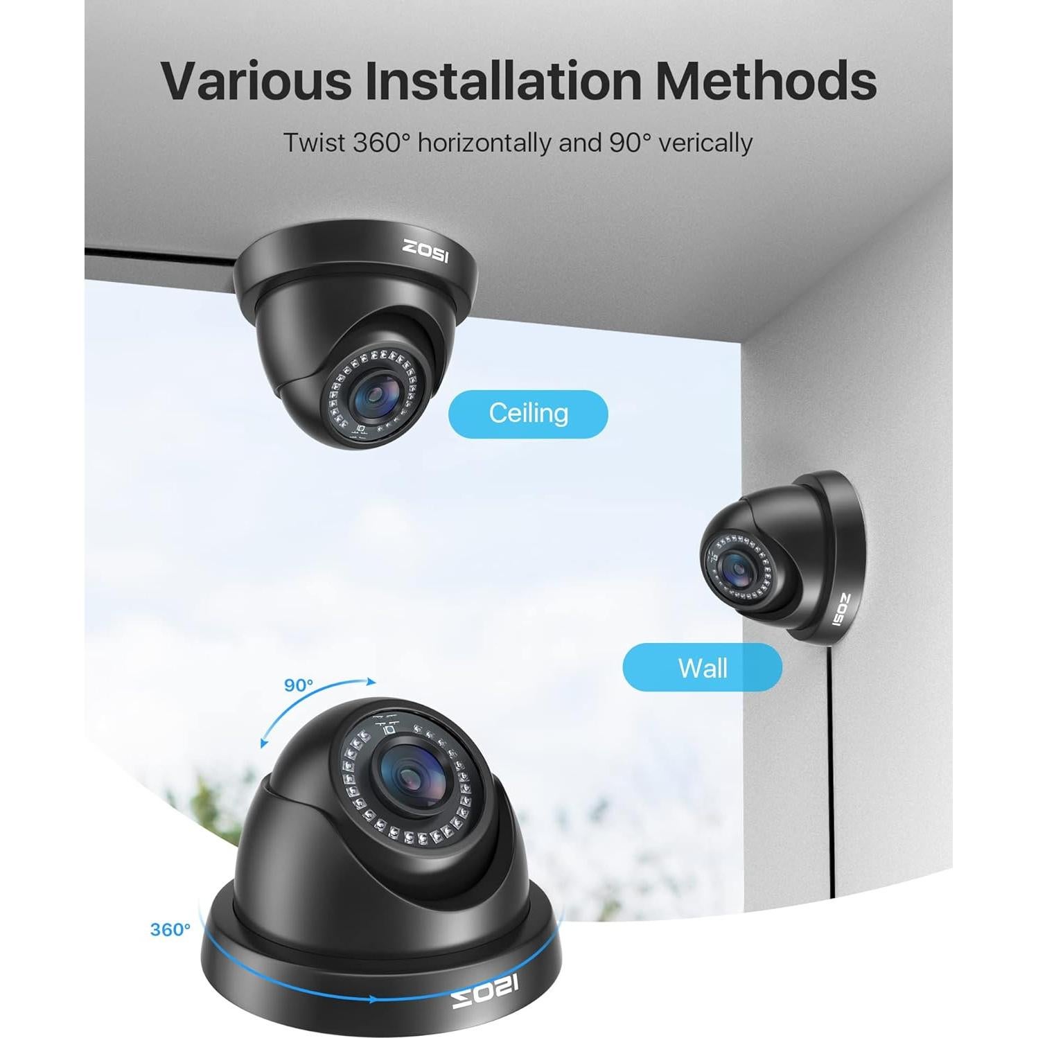 Cámara Domo ZOSI 2MP FHD 1080p con Visión Nocturna 24m