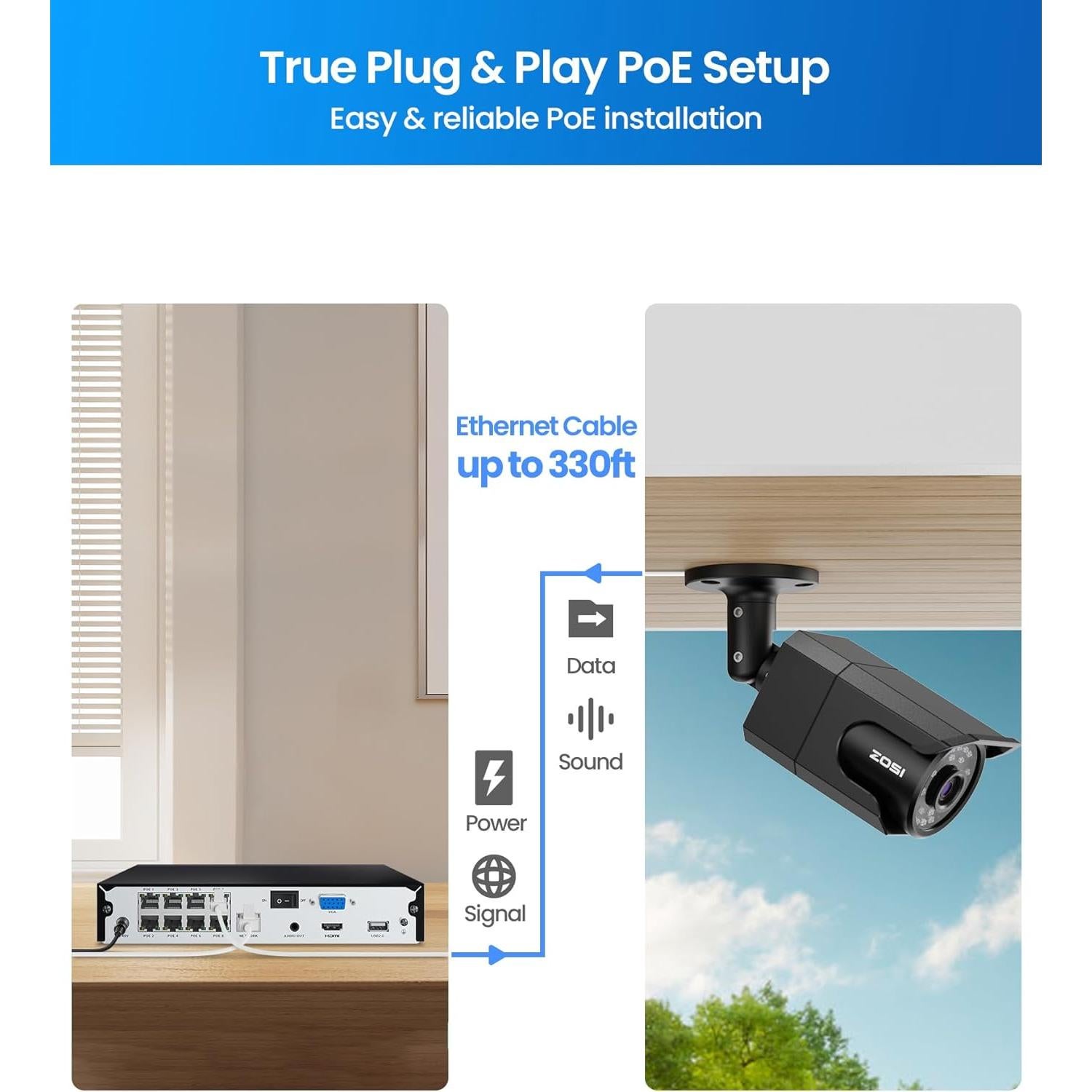 Cámara de Seguridad ZOSI 4K PoE IP Tipo Bala 2 Pack