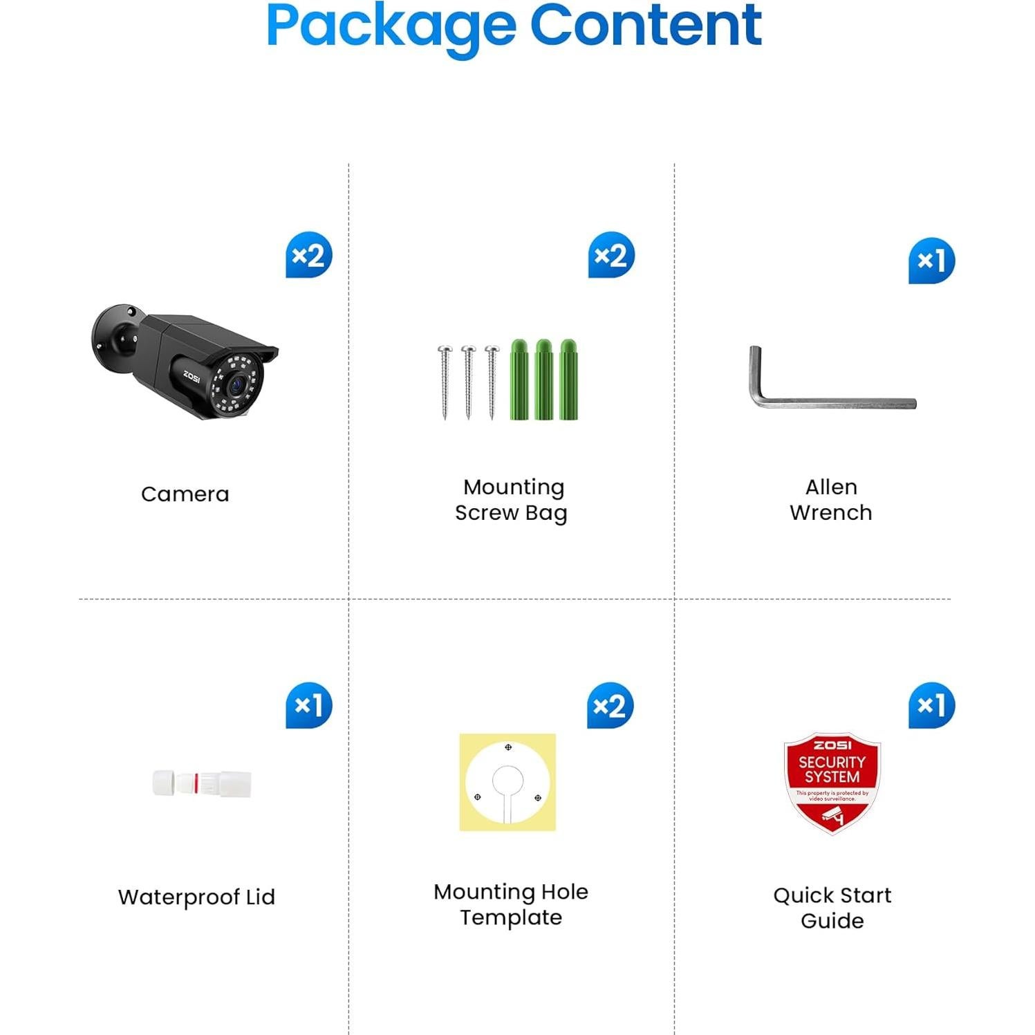 Cámara de Seguridad ZOSI 4K PoE IP Tipo Bala 2 Pack
