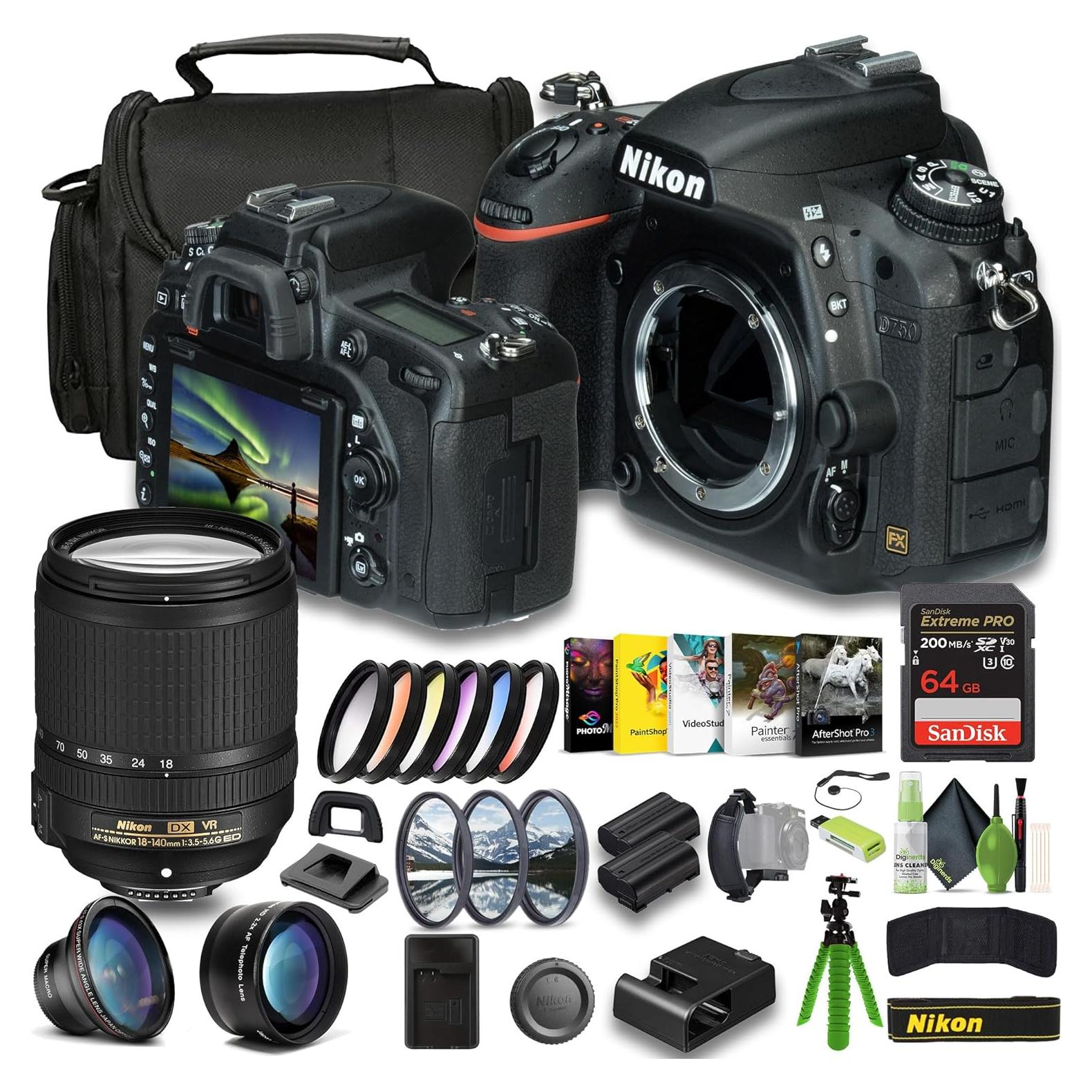 Cámara DSLR Nikon D750 Formato FX + Lente 18-140mm + 64GB