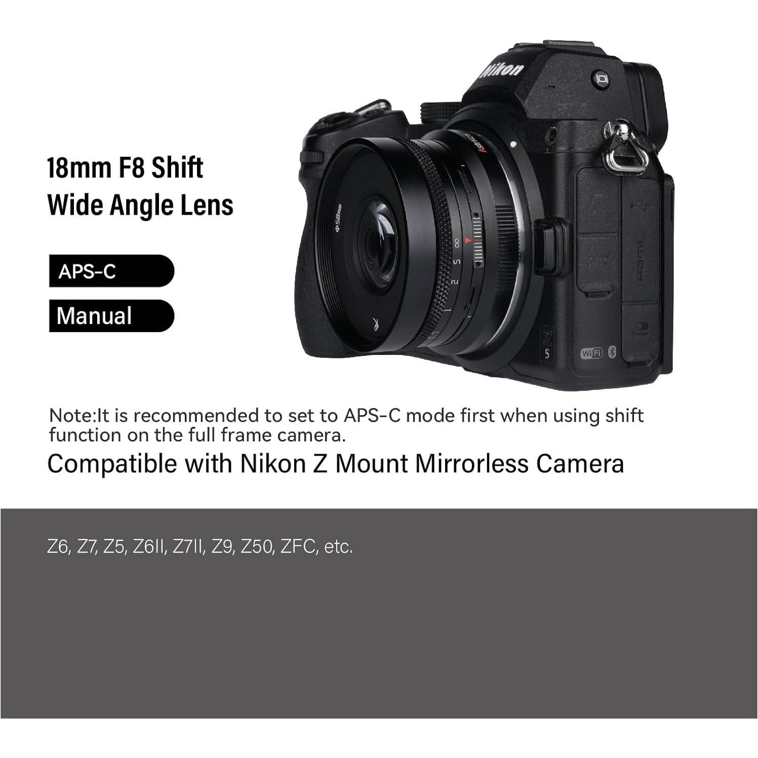 Lente Gran Angular AstrHori 18mm F8 Manual para Nikon Z