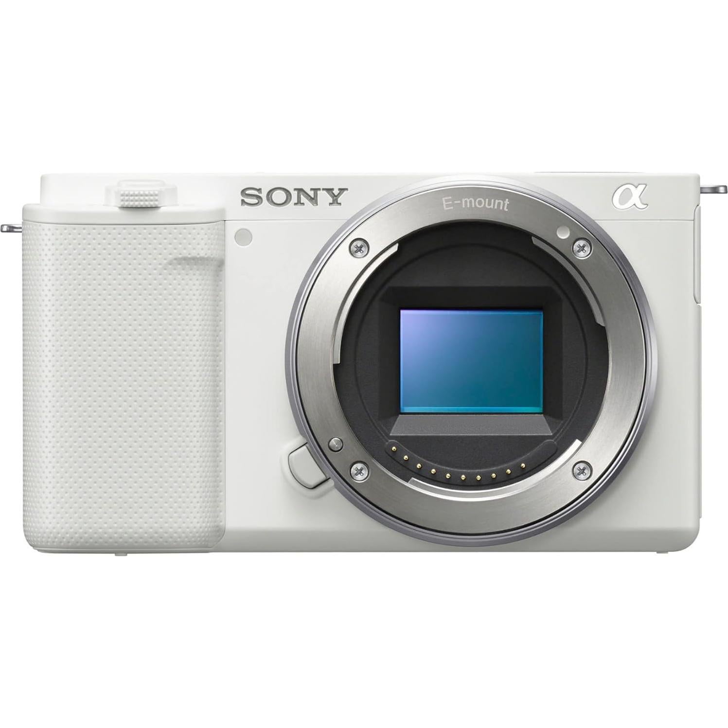 Sony Alpha ZV-E10 APS-C Interchangeable Lens Mirrorless Vlog Camera (White) with Sony E 11mm F1.8 APS-C Ultra Wide Angle Prime Lens and Bundle Content Creator Kit (5 Items)