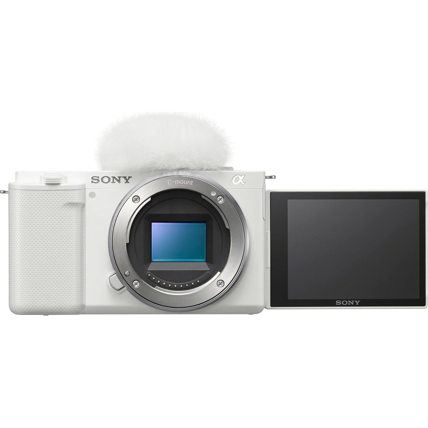 Sony Alpha ZV-E10 APS-C Interchangeable Lens Mirrorless Vlog Camera (White) with Sony E 11mm F1.8 APS-C Ultra Wide Angle Prime Lens and Bundle Content Creator Kit (5 Items)