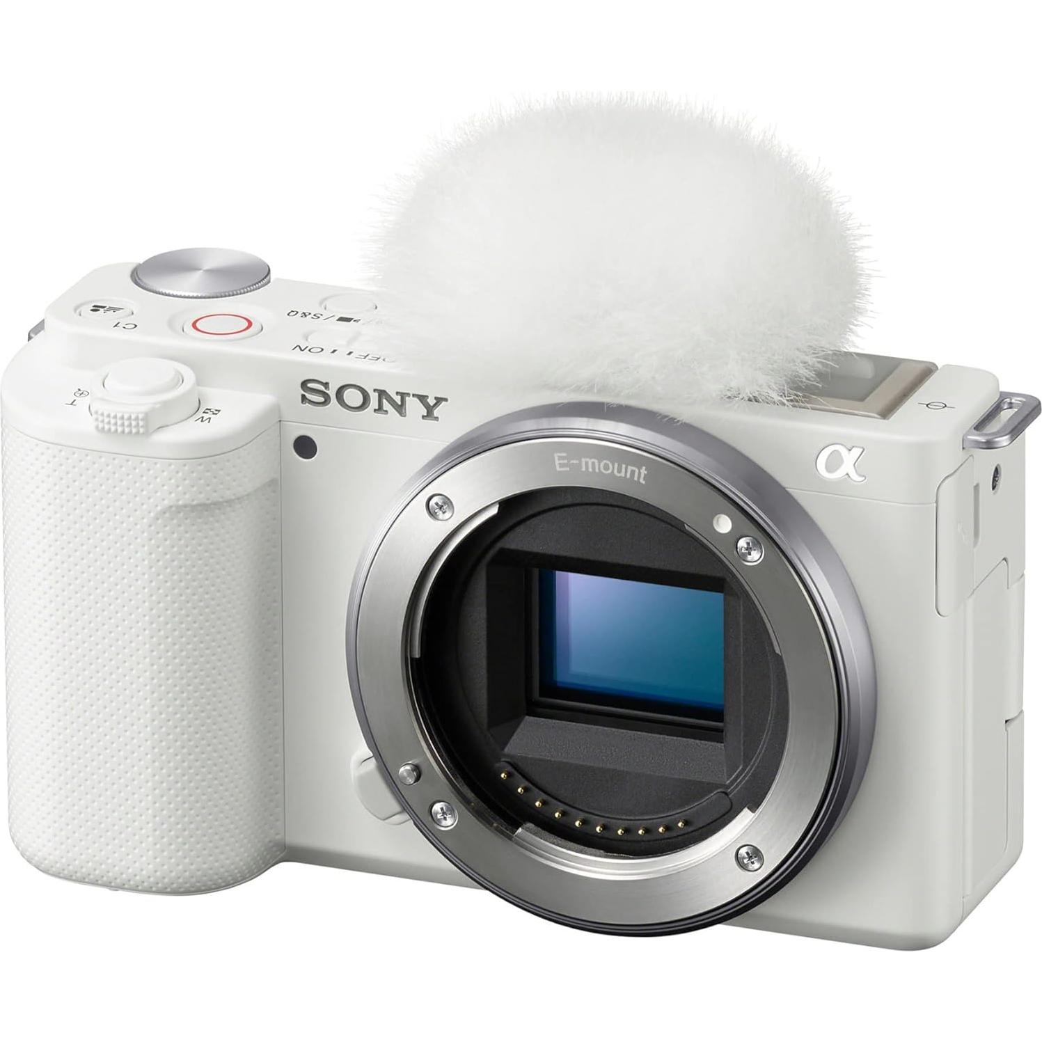 Sony Alpha ZV-E10 APS-C Interchangeable Lens Mirrorless Vlog Camera (White) with Sony E 11mm F1.8 APS-C Ultra Wide Angle Prime Lens and Bundle Content Creator Kit (5 Items)