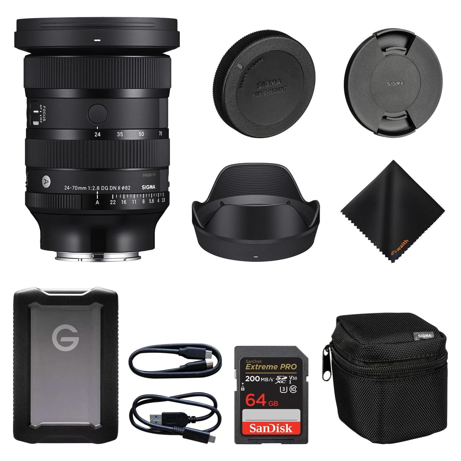 Sigma 24-70mm f2.8 DG DN II Art Lens Sony E + 1TB G-Drive + 64GB SD