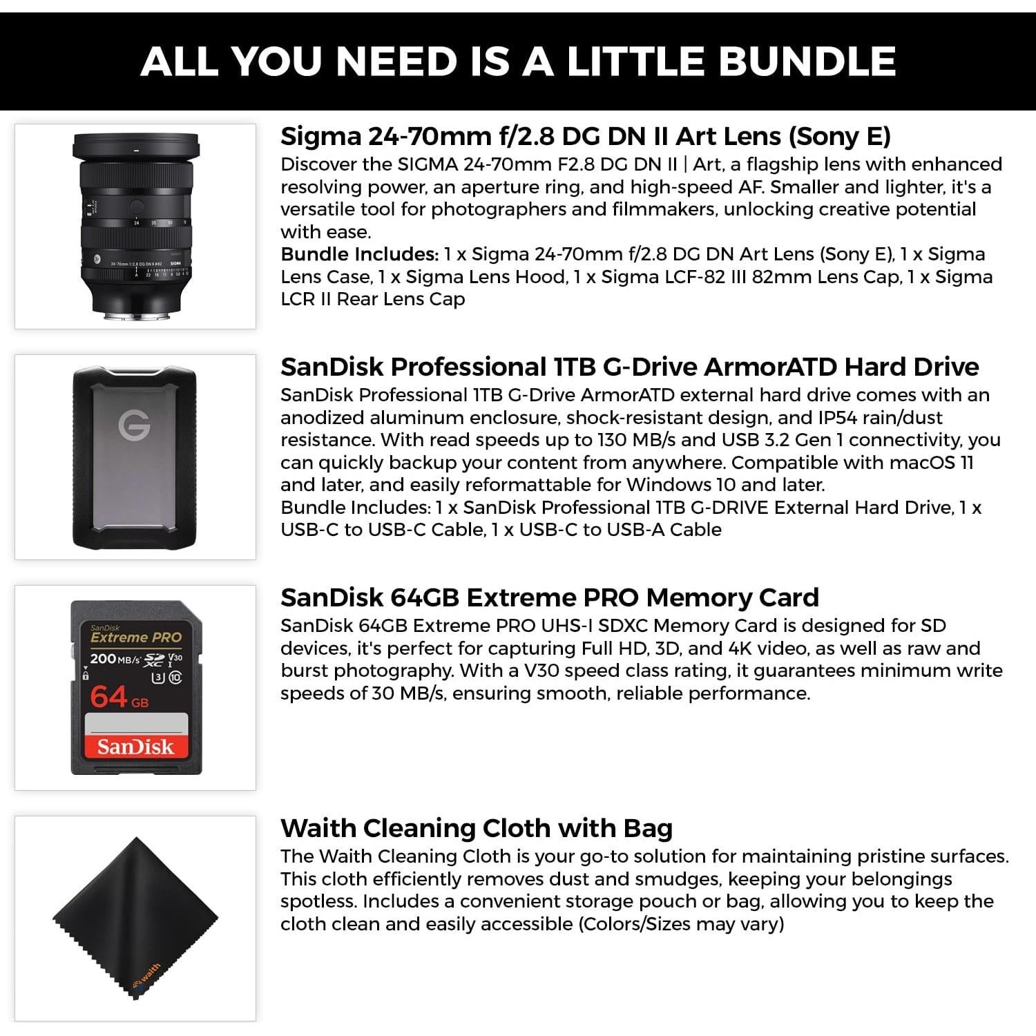 Sigma 24-70mm f2.8 DG DN II Art Lens Sony E + 1TB G-Drive + 64GB SD