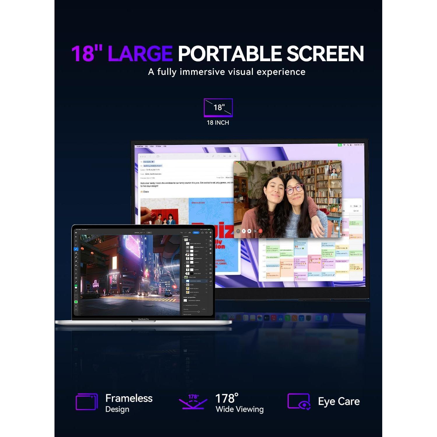 Monitor Portátil UPERFECT 18" 2K 144Hz Soporte Ajustable