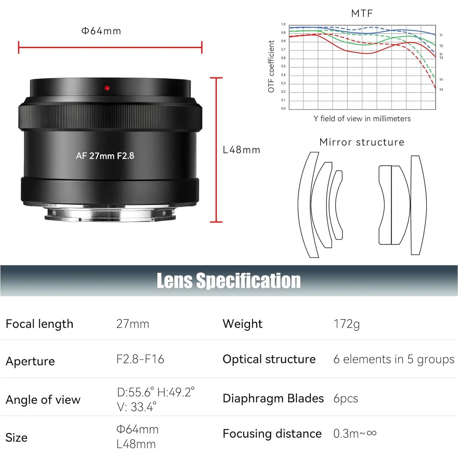 Lente 7artisans AF 27mm F2.8 para cámaras Sony E - Autoenfoque