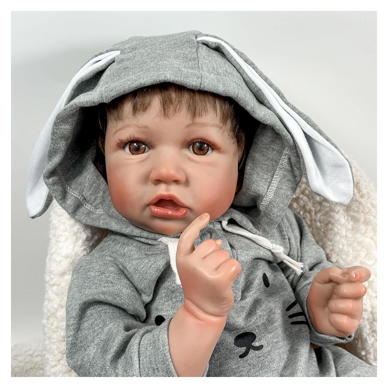 Muñeca de bebé renacida JURONG 22 pulgadas con mono gris