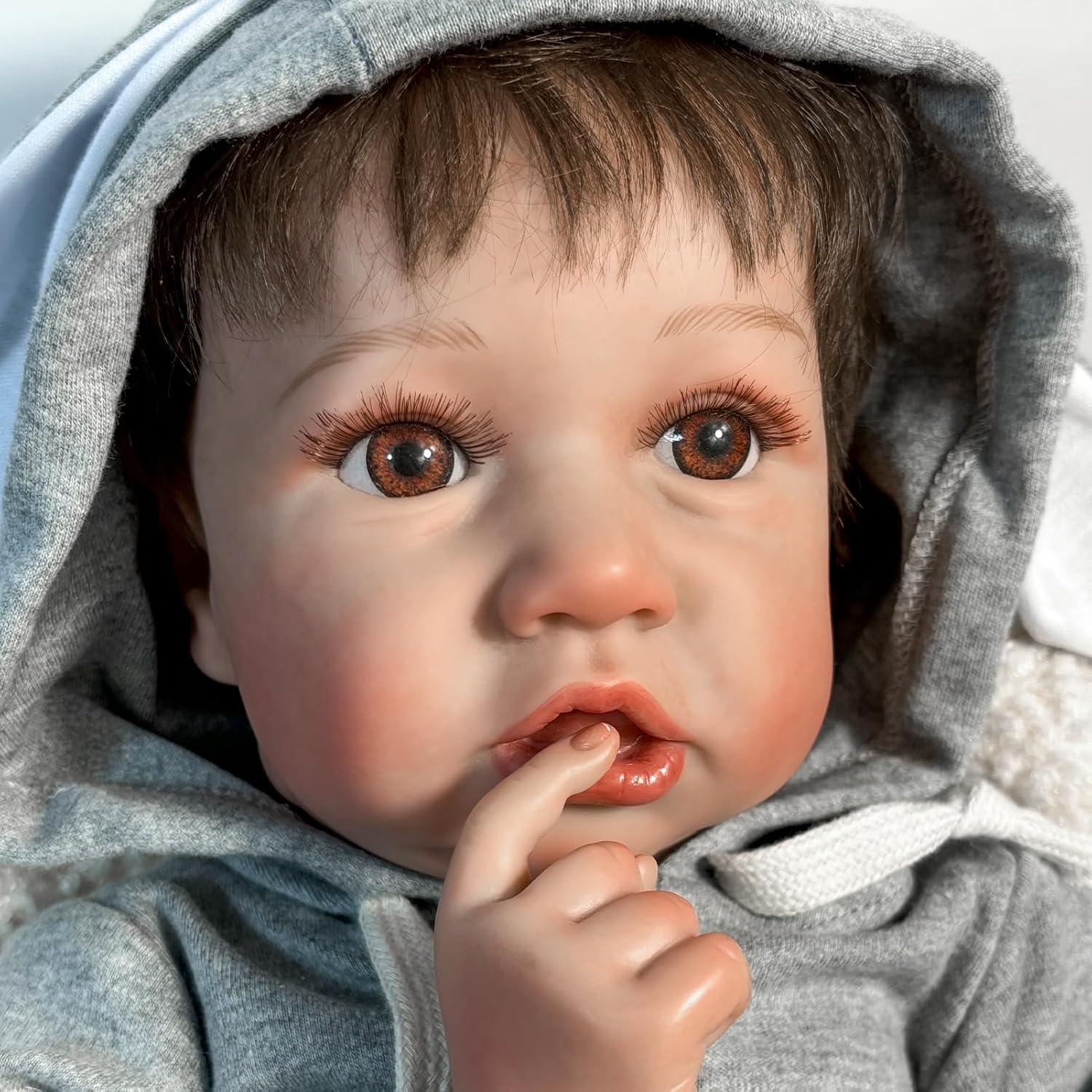 Muñeca de bebé renacida JURONG 22 pulgadas con mono gris