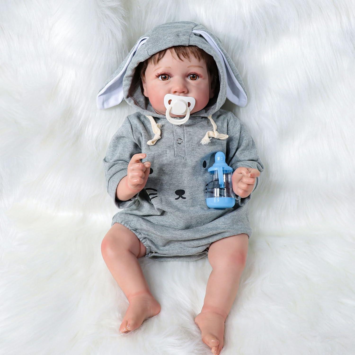 Muñeca de bebé renacida JURONG 22 pulgadas con mono gris